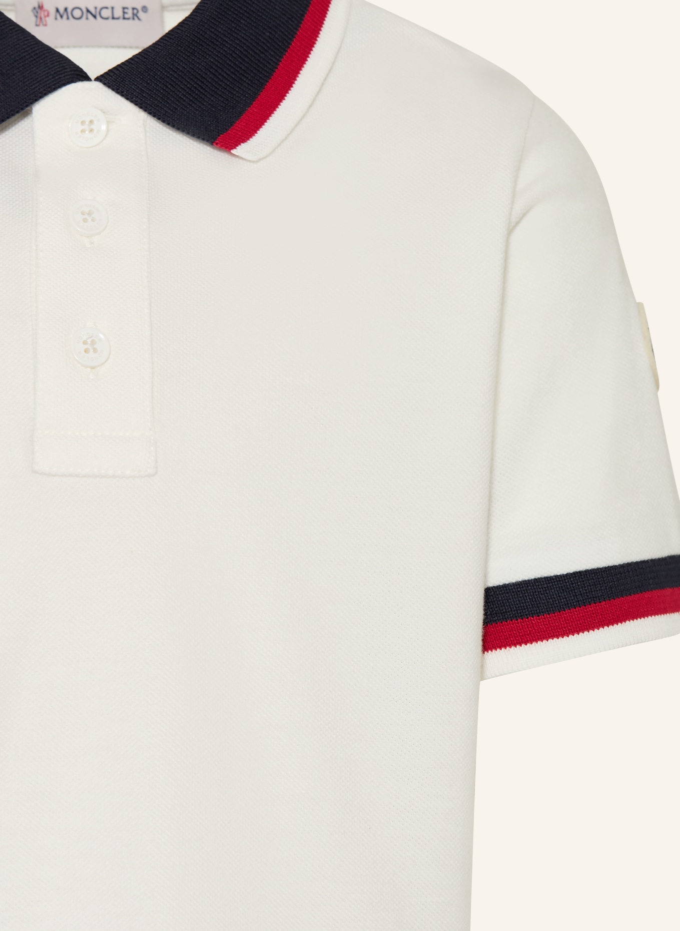 MONCLER enfant Piqué-Poloshirt: CREME / DUNKELROT / DUNKELBLAU
