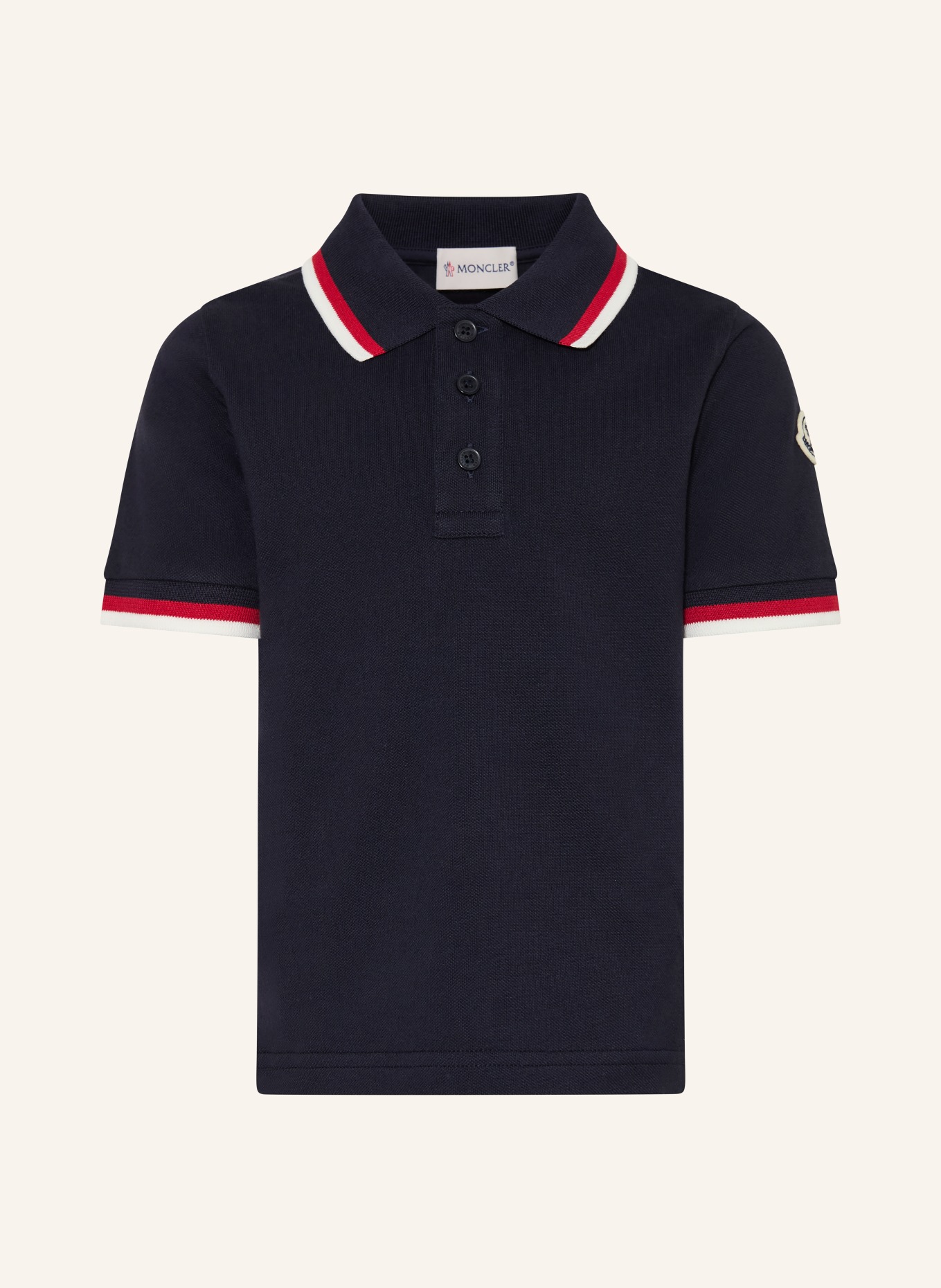 MONCLER enfant Polo piqué: BLEU FONCÉ / ROUGE FONCÉ / BLANC