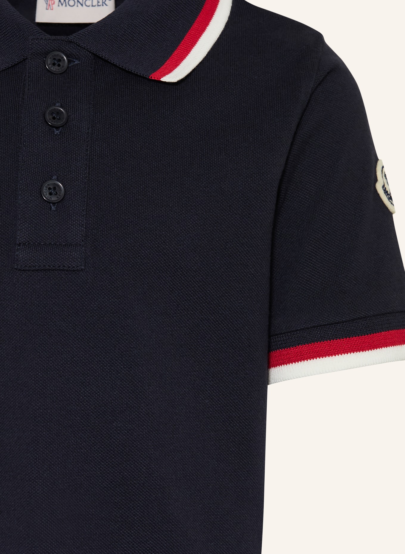 MONCLER enfant Polo piqué: BLEU FONCÉ / ROUGE FONCÉ / BLANC