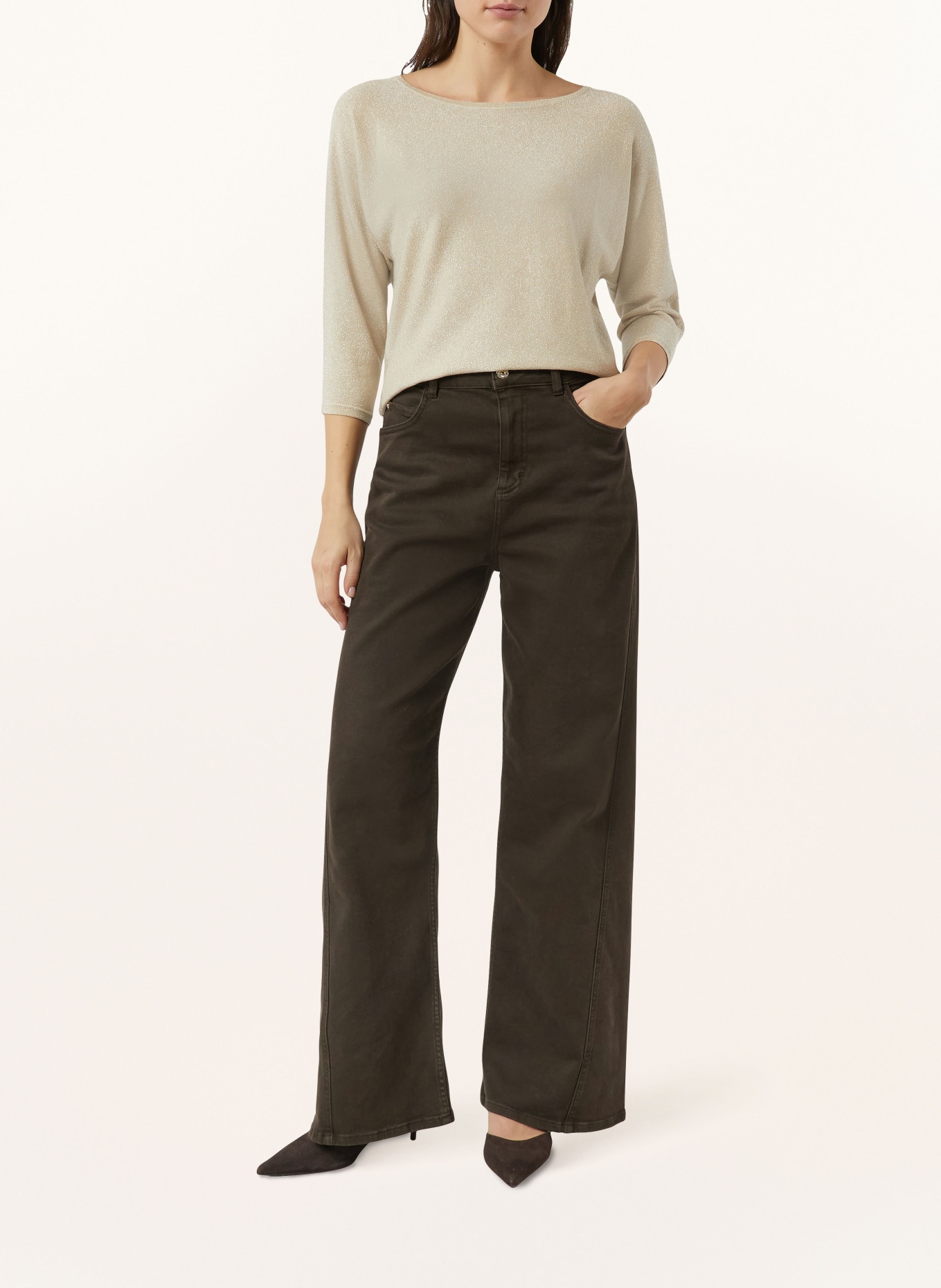 comma Pullover mit 3/4-Arm und Glitzergarn: CREME