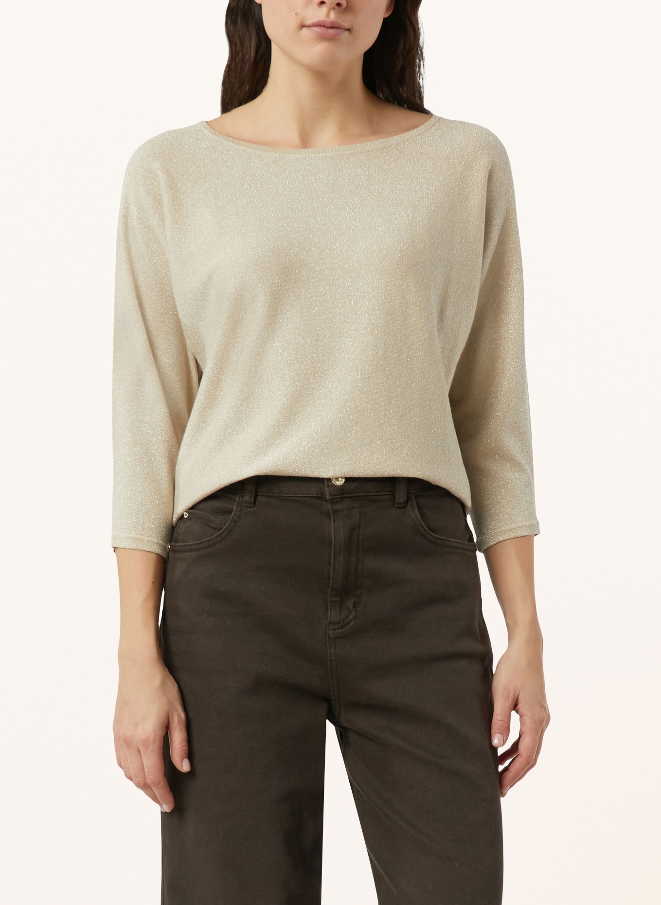 comma Pullover mit 3/4-Arm und Glitzergarn: CREME