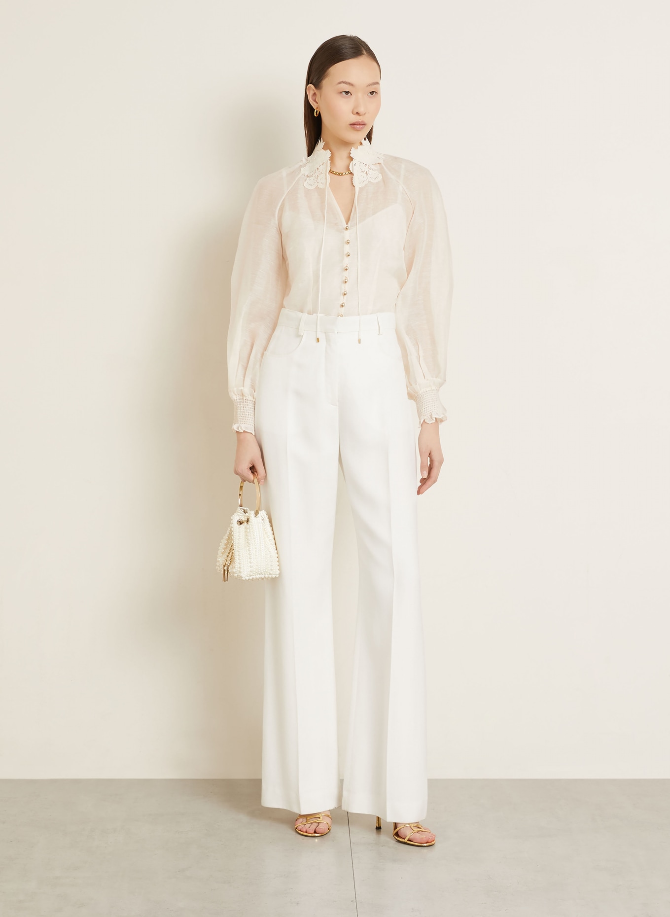 ZIMMERMANN Bluse REBELLION mit Leinen: CREME