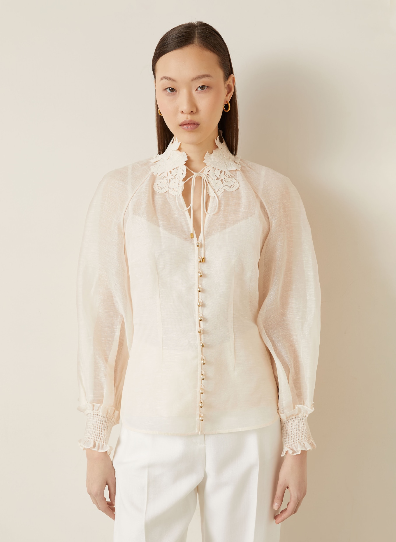 ZIMMERMANN Bluse REBELLION mit Leinen: CREME