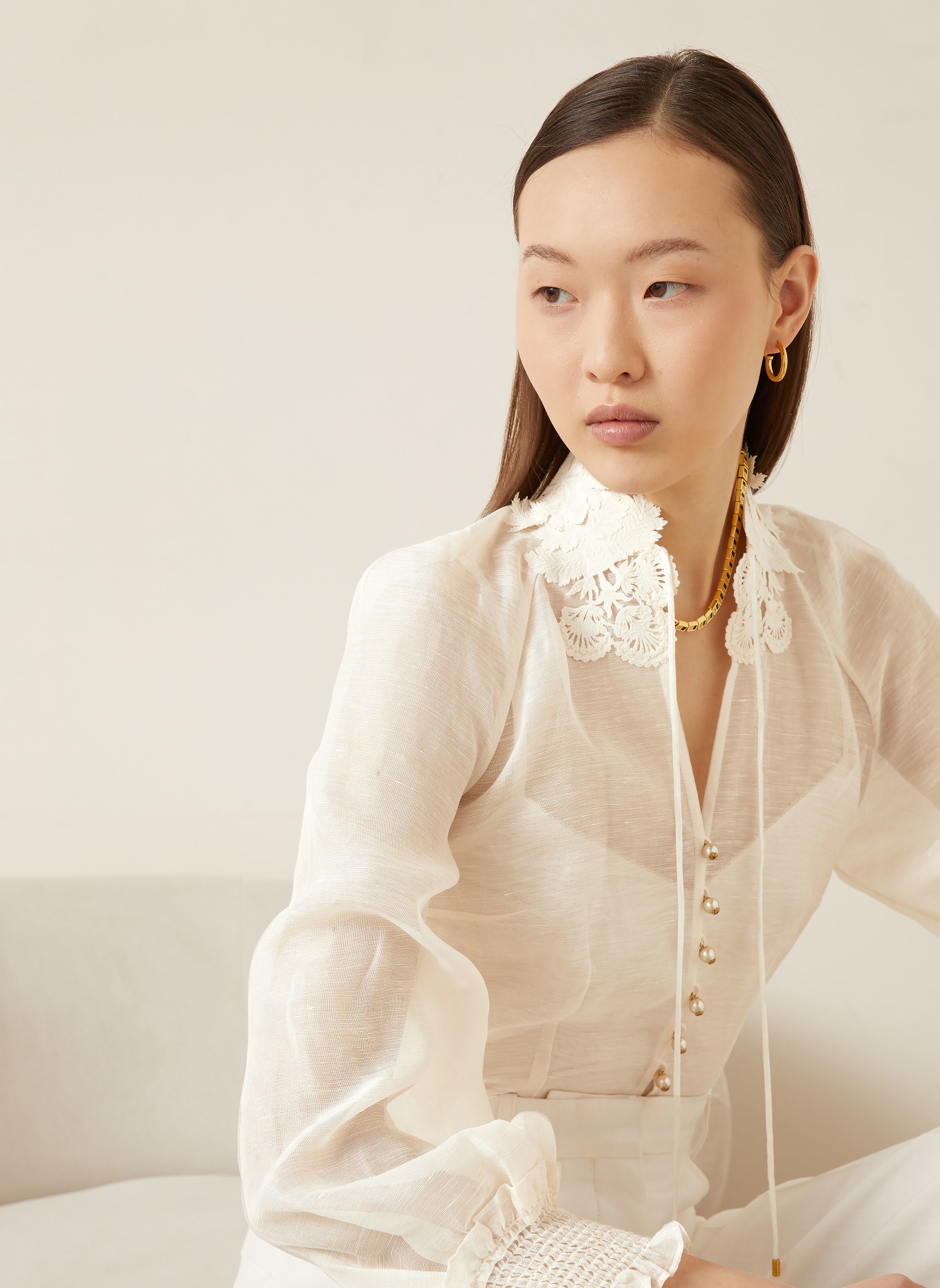 ZIMMERMANN Bluse REBELLION mit Leinen: CREME