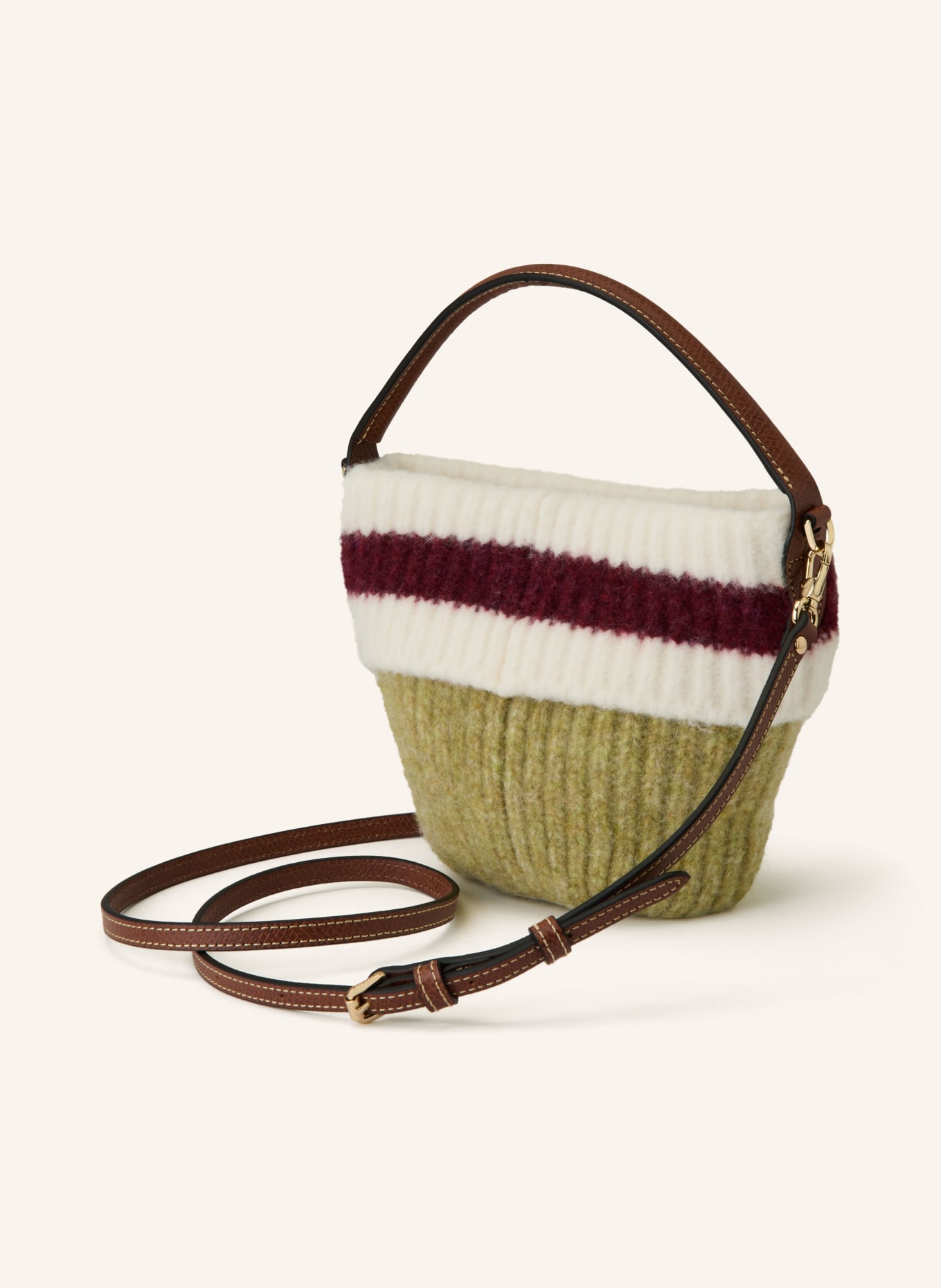 LONGCHAMP Umhängetasche LE PLIAGE: HELLGRÜN / DUNKELROT / WEISS