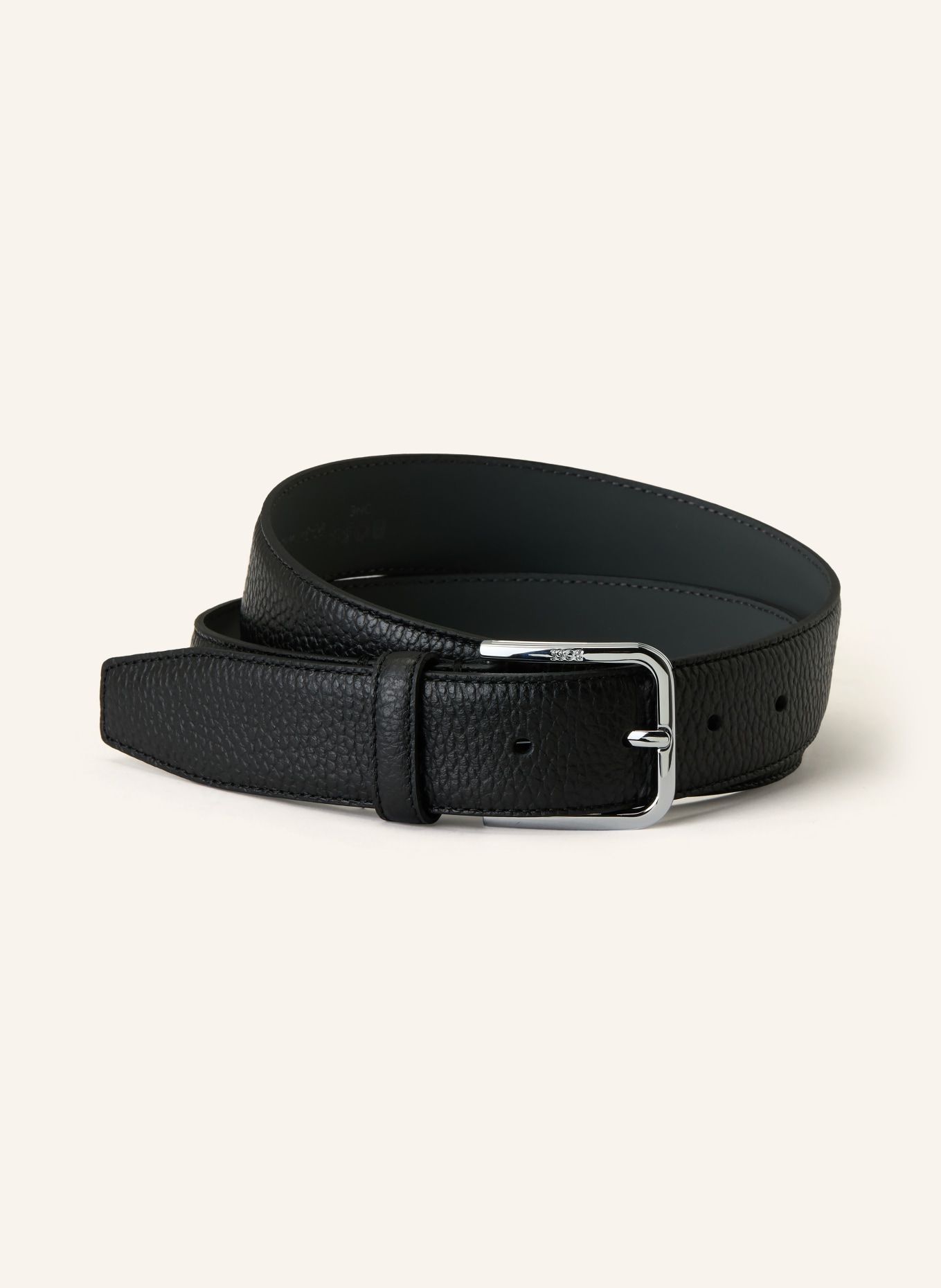 BOSS MADISON leather belt: BLACK / SILVER