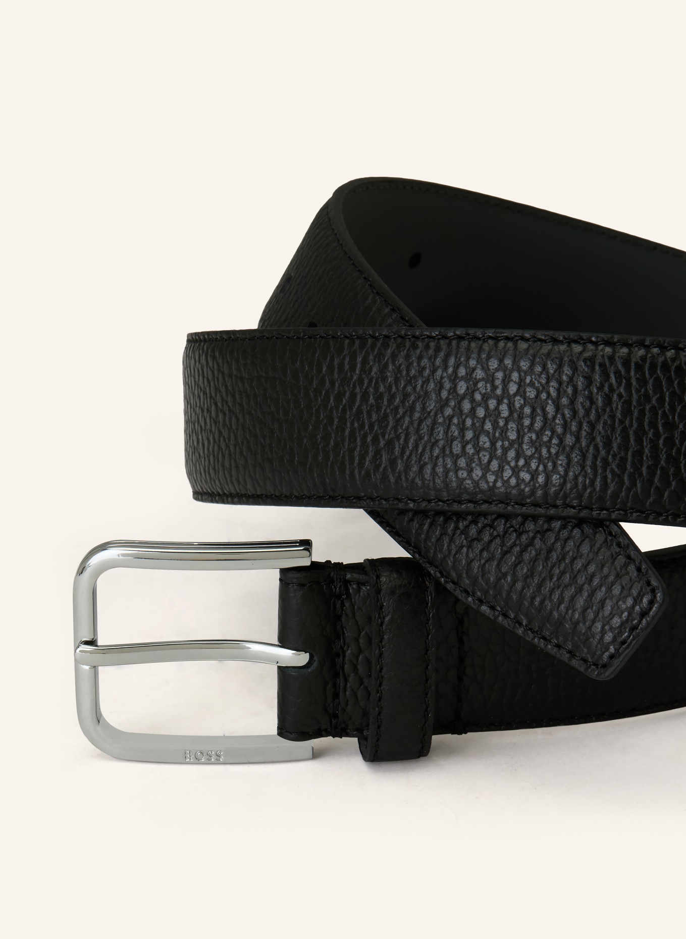 BOSS MADISON leather belt: BLACK / SILVER