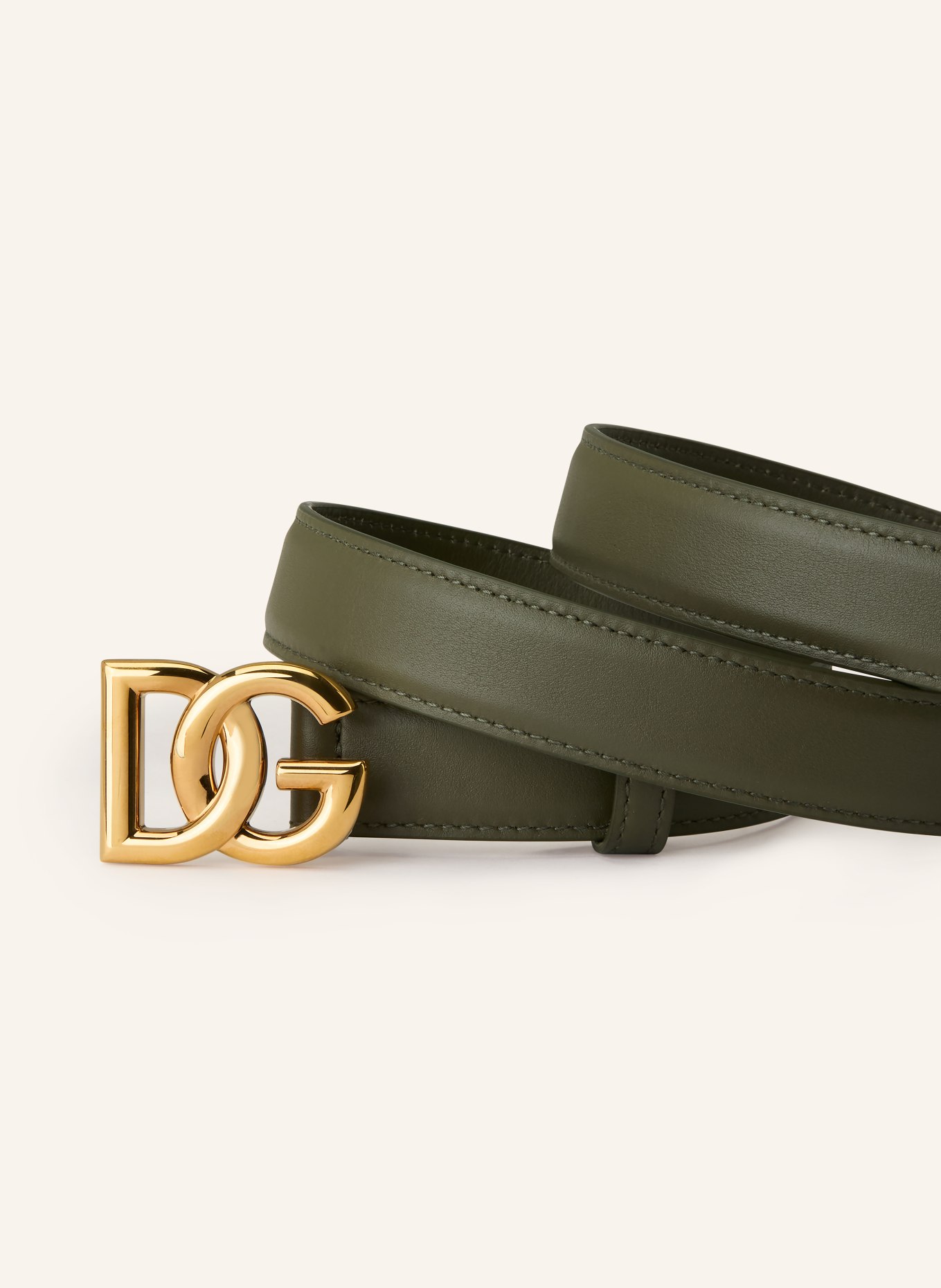 DOLCE & GABBANA skórzany pasek: OLIWKOWY / ZŁOTY