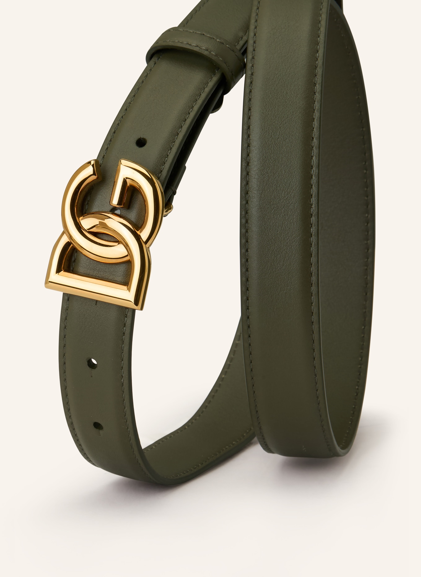 DOLCE & GABBANA skórzany pasek: OLIWKOWY / ZŁOTY