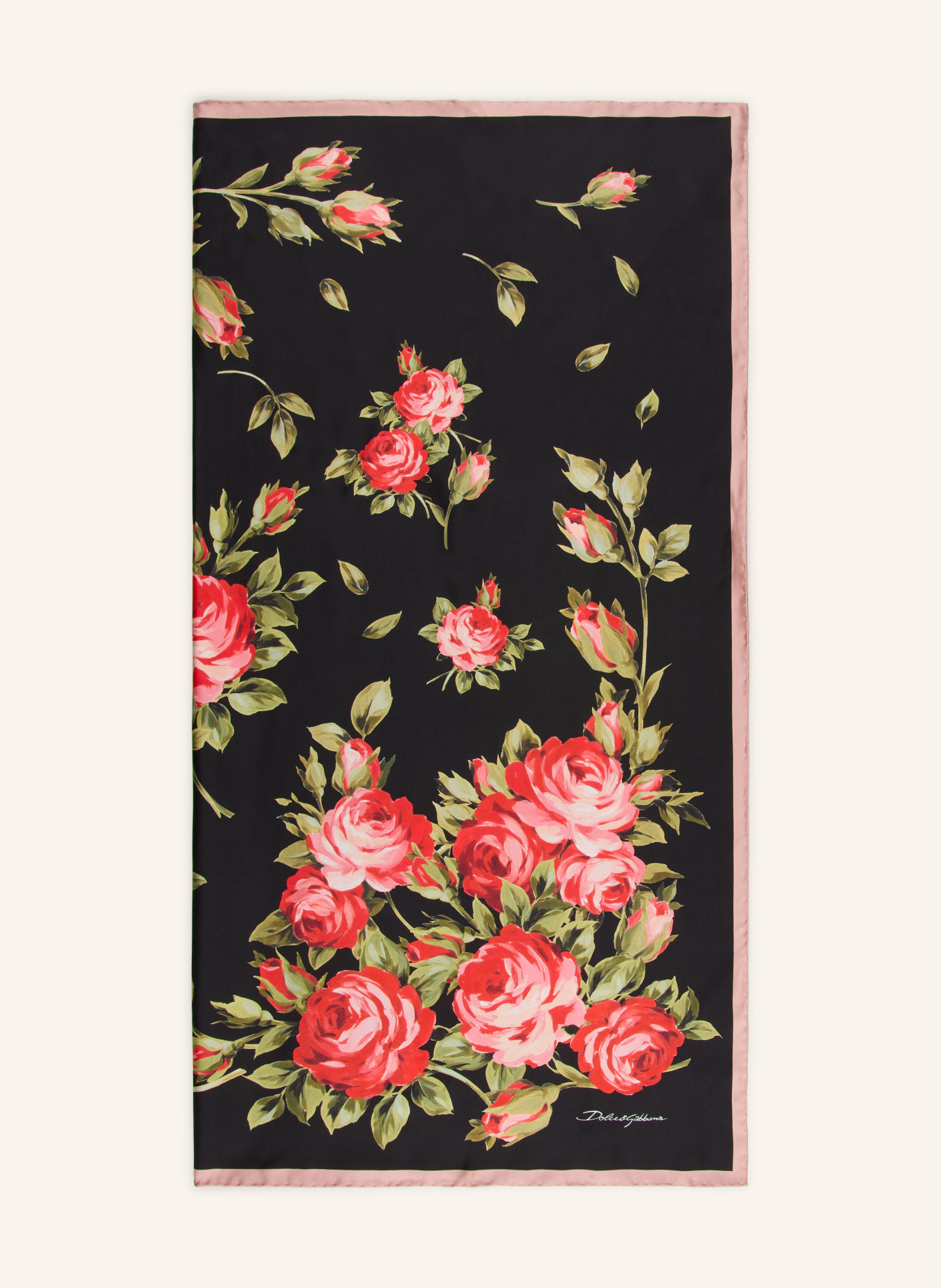 DOLCE & GABBANA jedwabna chusta: CZARNY / MOCNORÓŻOWY / OLIWKOWY
