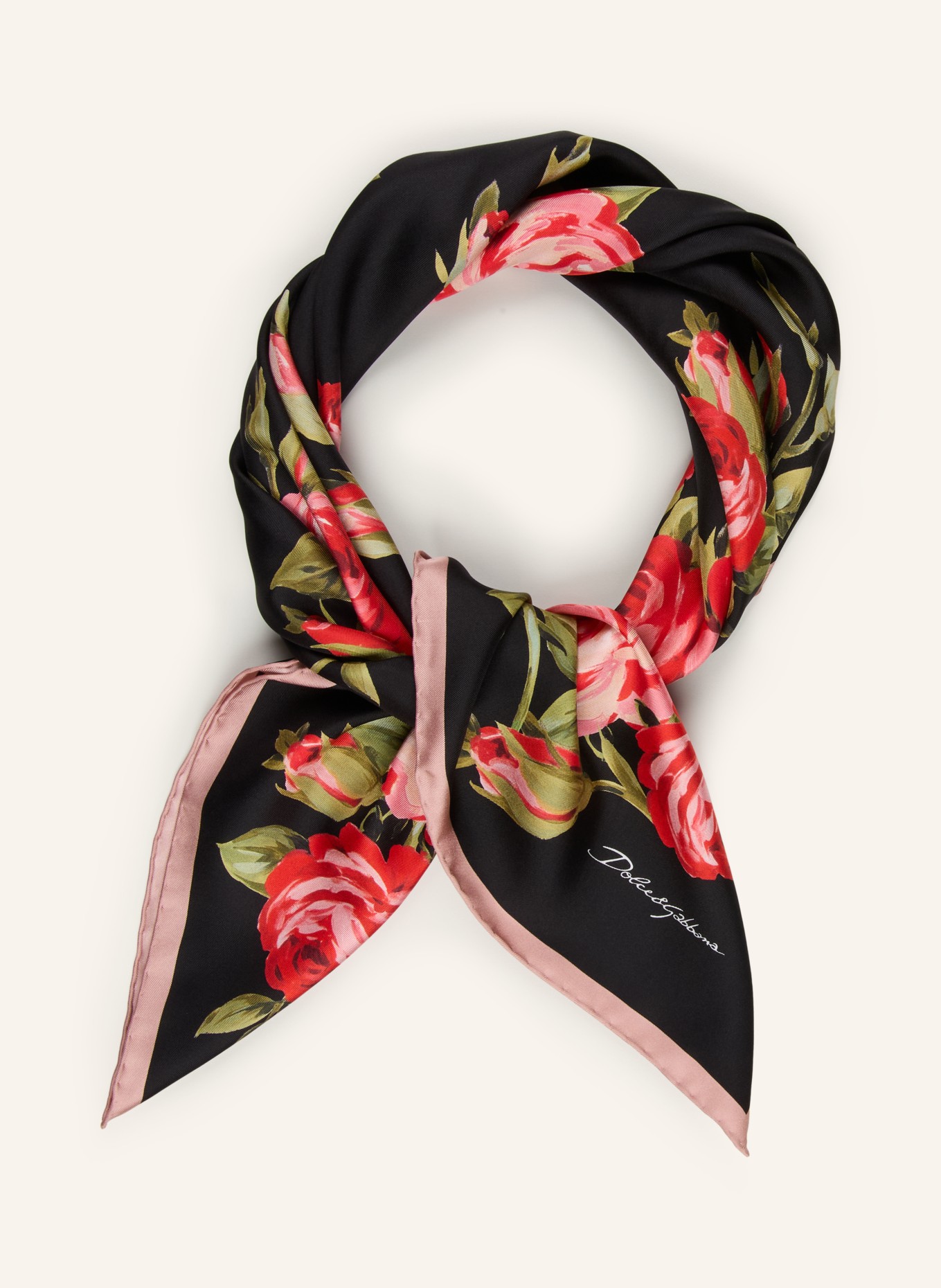 DOLCE & GABBANA jedwabna chusta: CZARNY / MOCNORÓŻOWY / OLIWKOWY