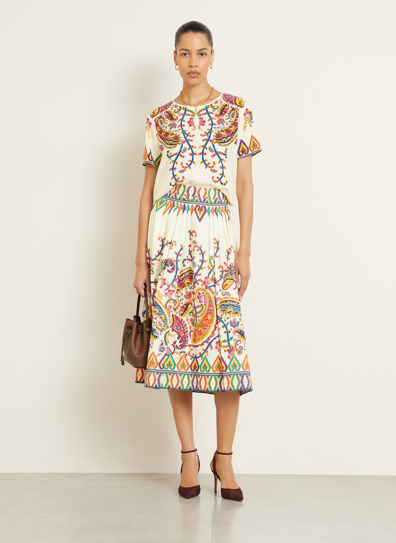 ETRO pleated skirt: ECRU / RED / BLUE