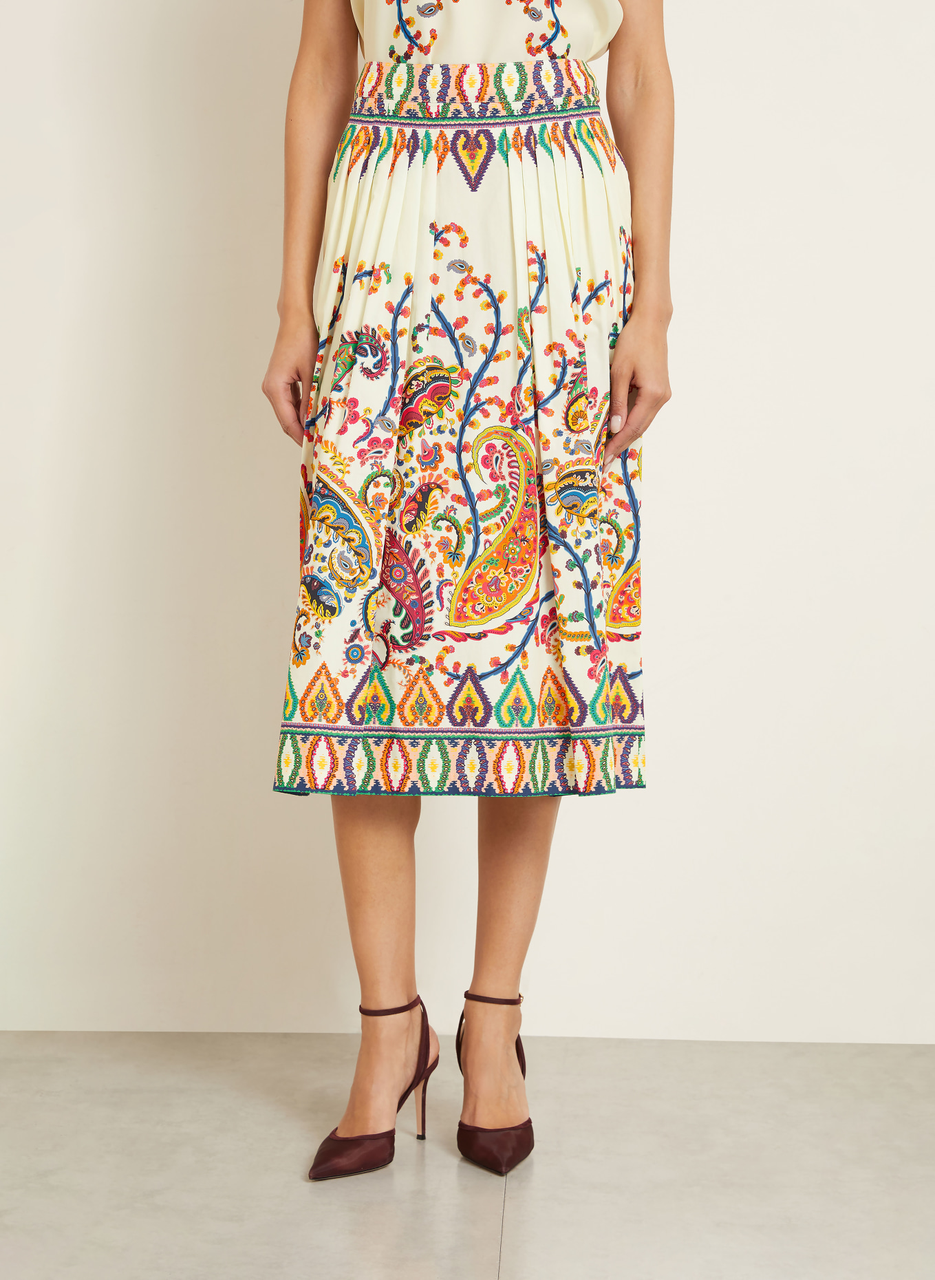 ETRO pleated skirt: ECRU / RED / BLUE