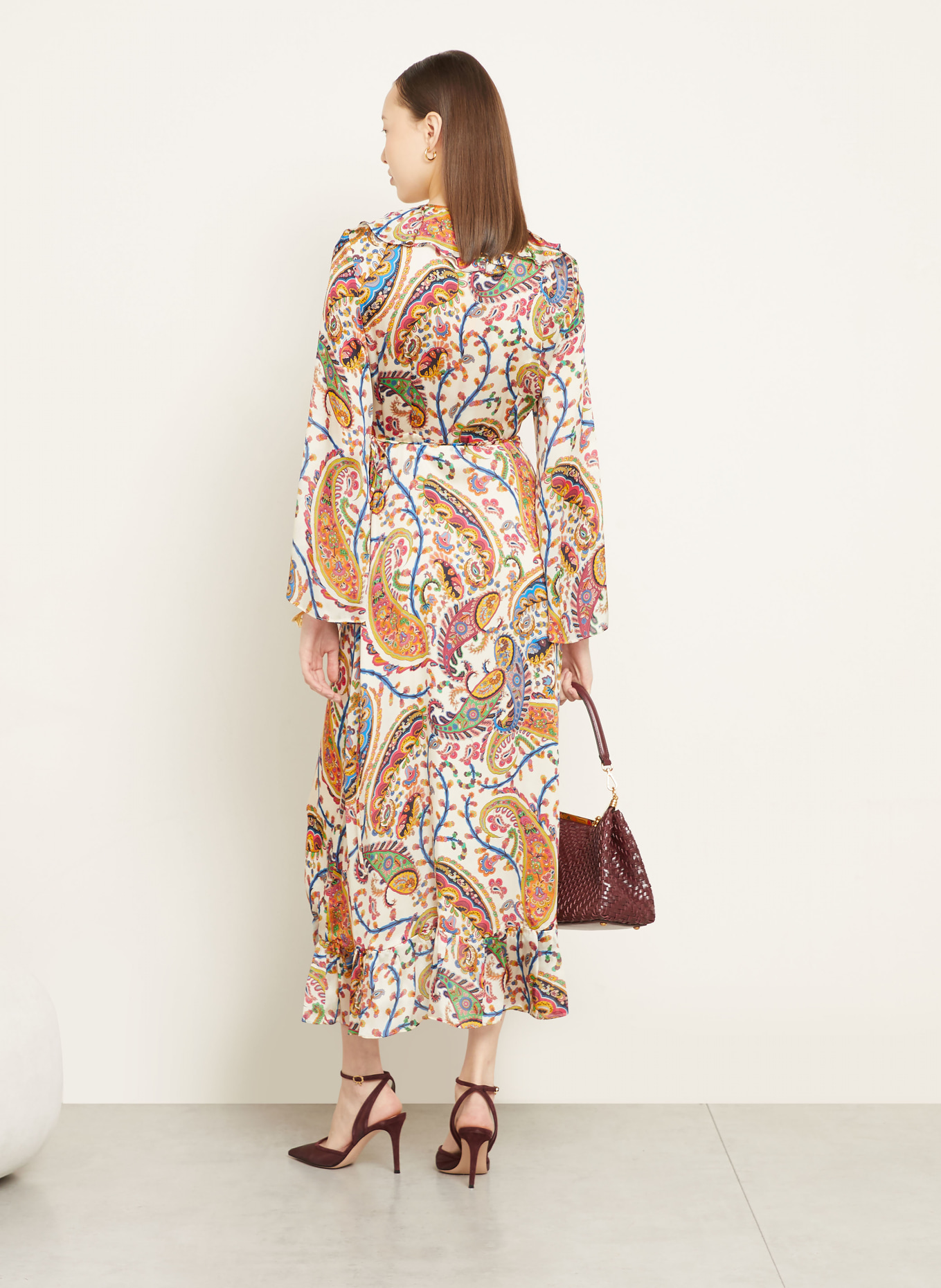 ETRO Silk wrap dress with flounces: CREAM / ORANGE / BLUE