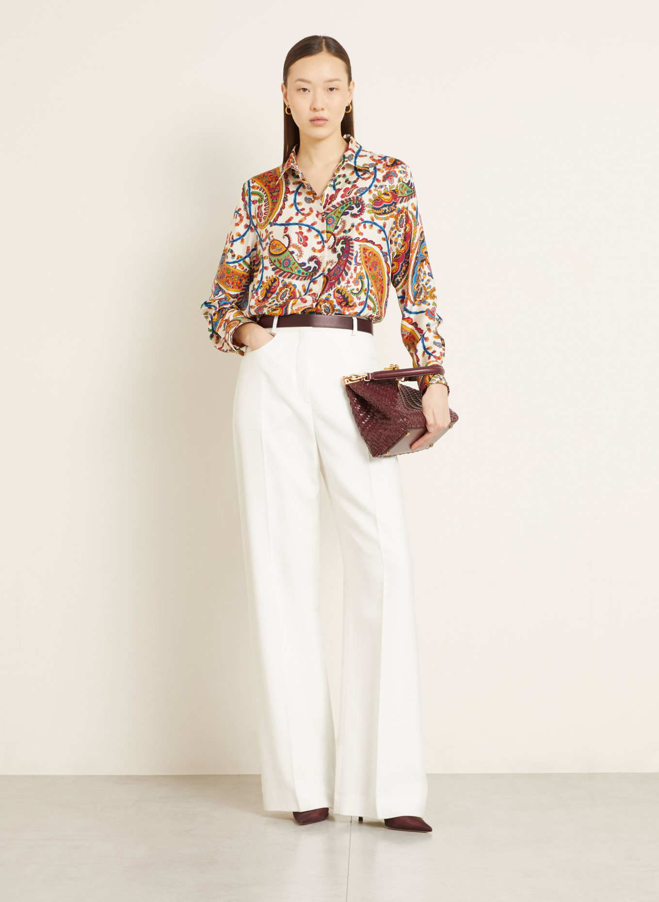 ETRO Hemdbluse aus Seide: BEIGE / ROT / ORANGE