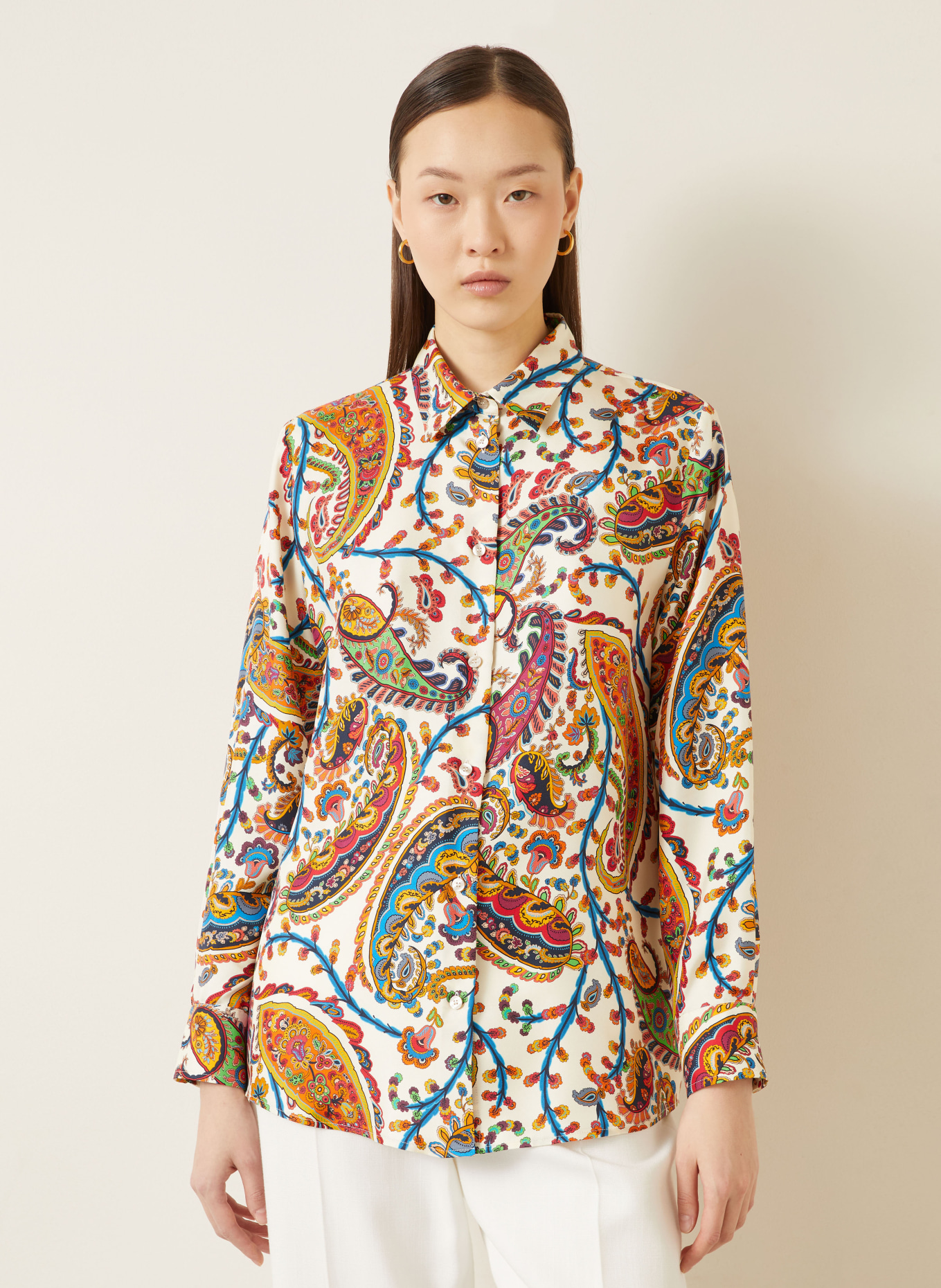 ETRO Hemdbluse aus Seide: BEIGE / ROT / ORANGE