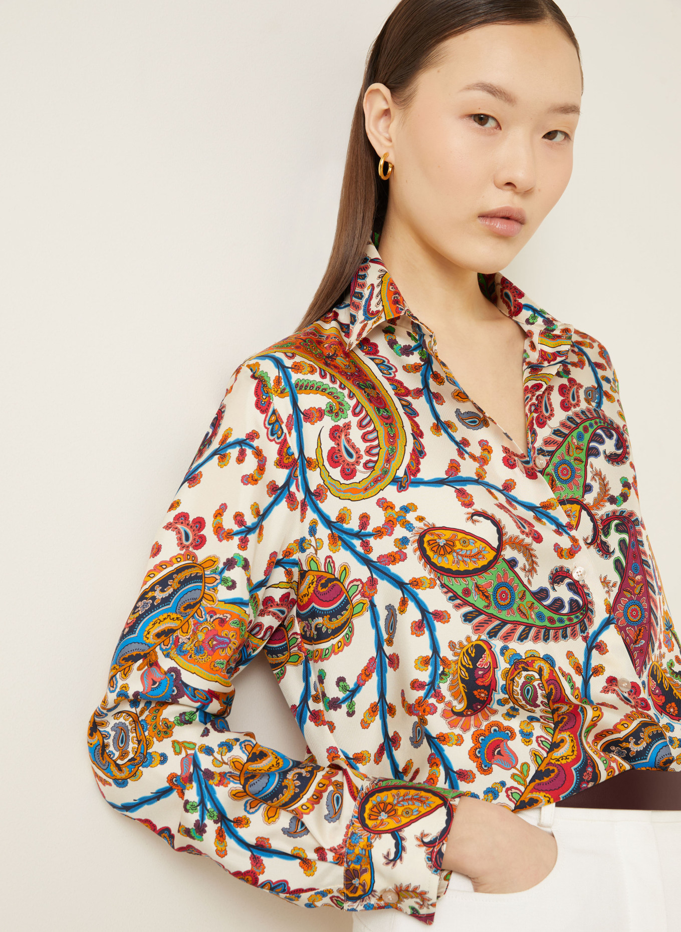 ETRO Hemdbluse aus Seide: BEIGE / ROT / ORANGE