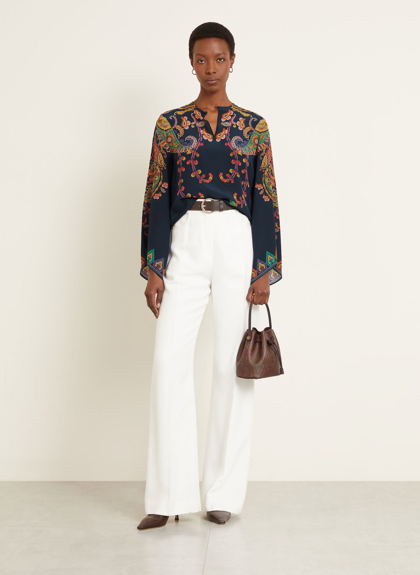 ETRO Silk blouse shirt: DARK BLUE / RED / YELLOW