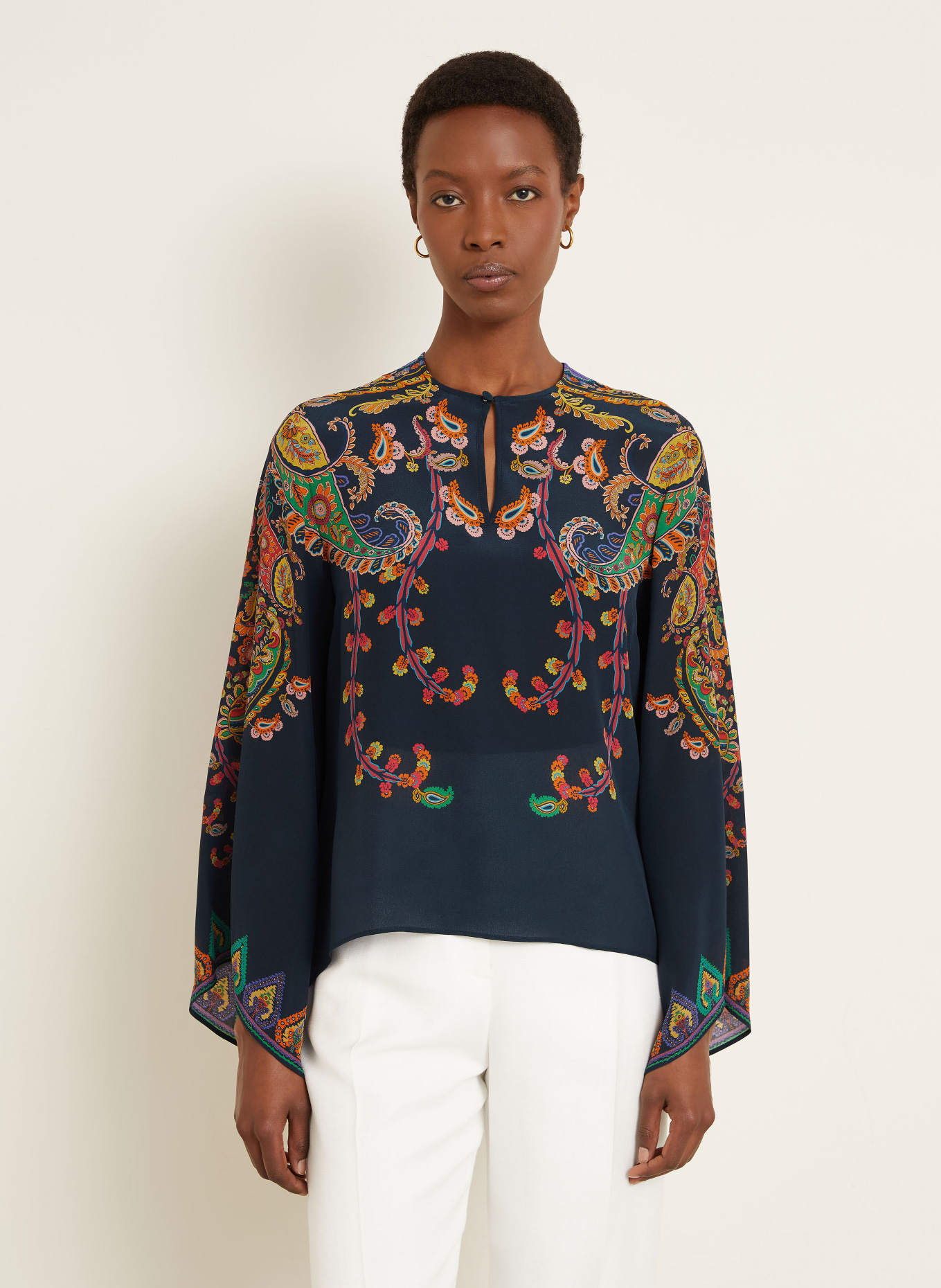 ETRO Silk blouse shirt: DARK BLUE / RED / YELLOW