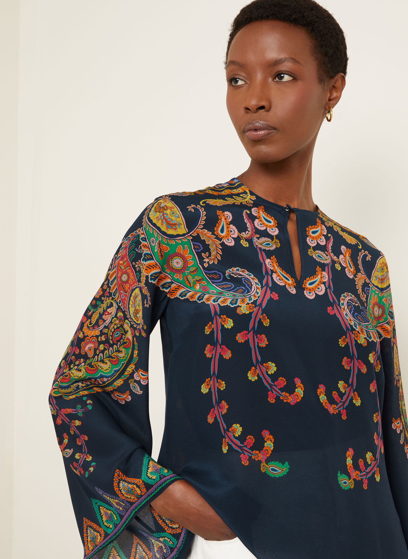 ETRO Silk blouse shirt: DARK BLUE / RED / YELLOW
