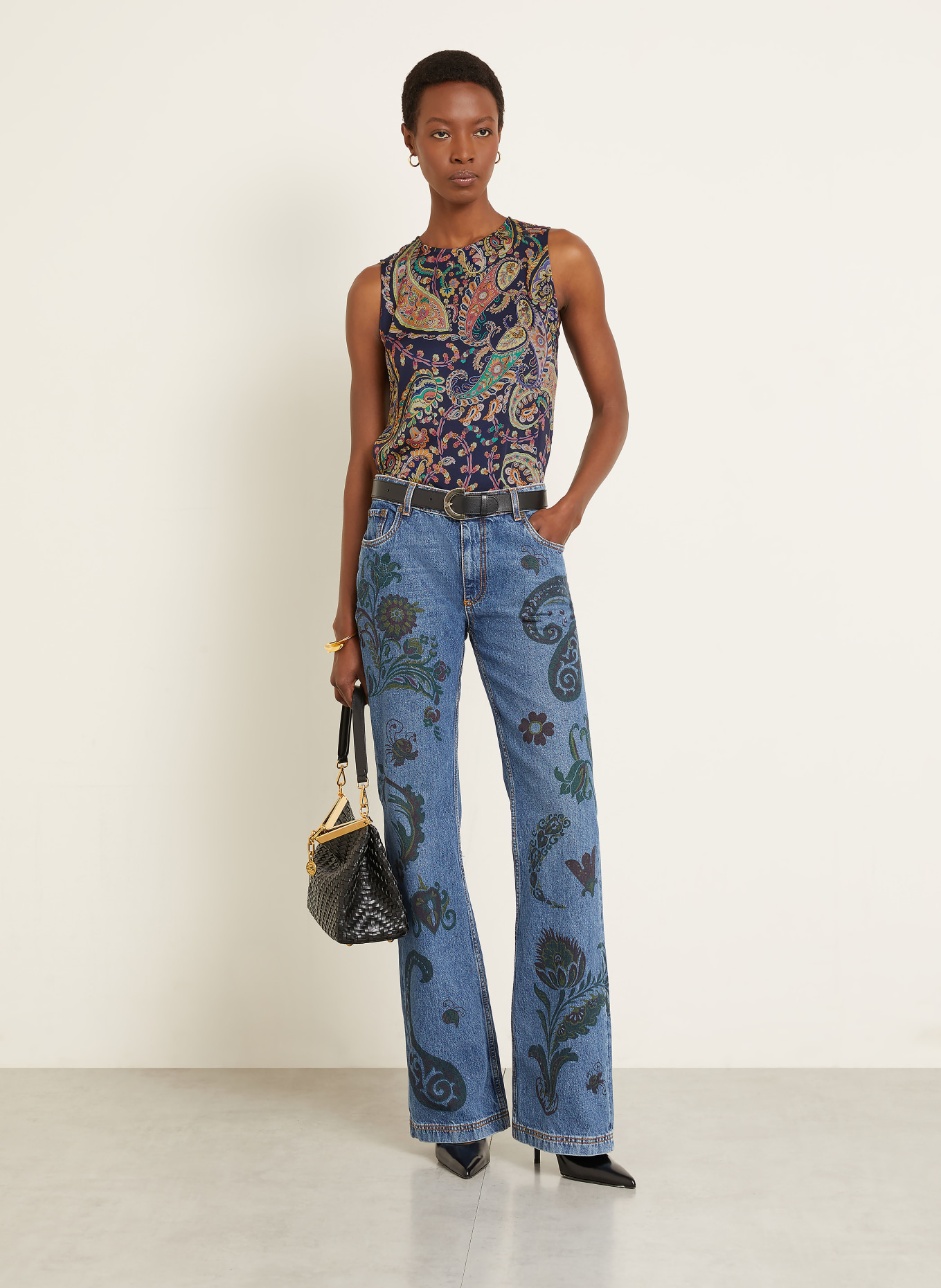 ETRO blouse top: DARK BLUE / LIGHT RED / GREEN