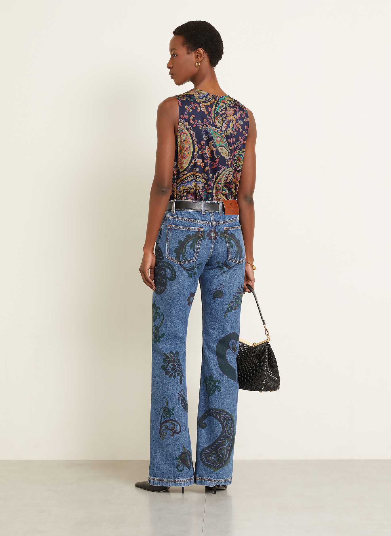 ETRO blouse top: DARK BLUE / LIGHT RED / GREEN