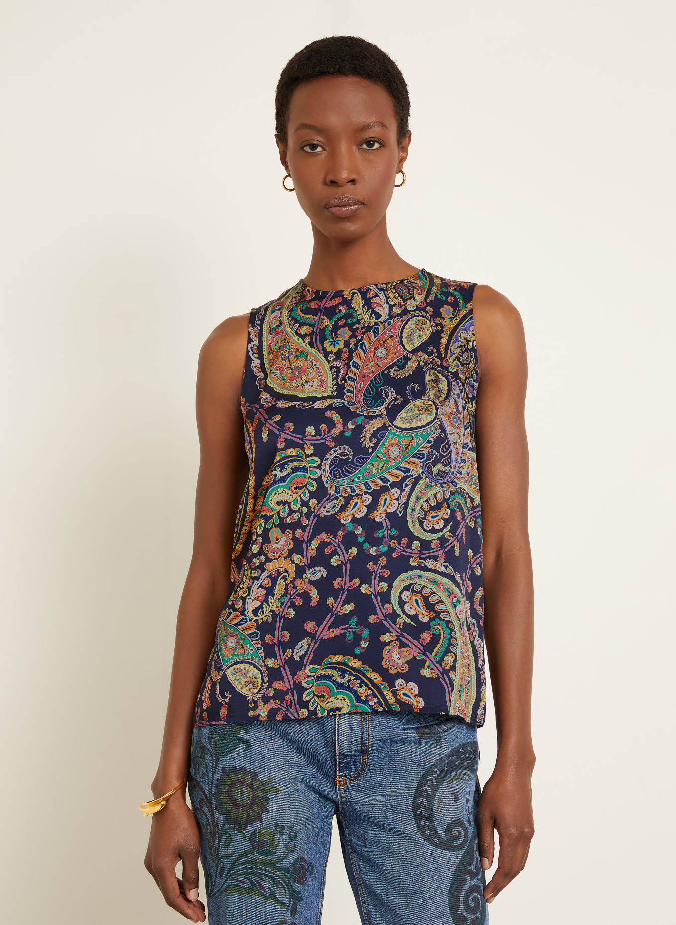 ETRO blouse top: DARK BLUE / LIGHT RED / GREEN
