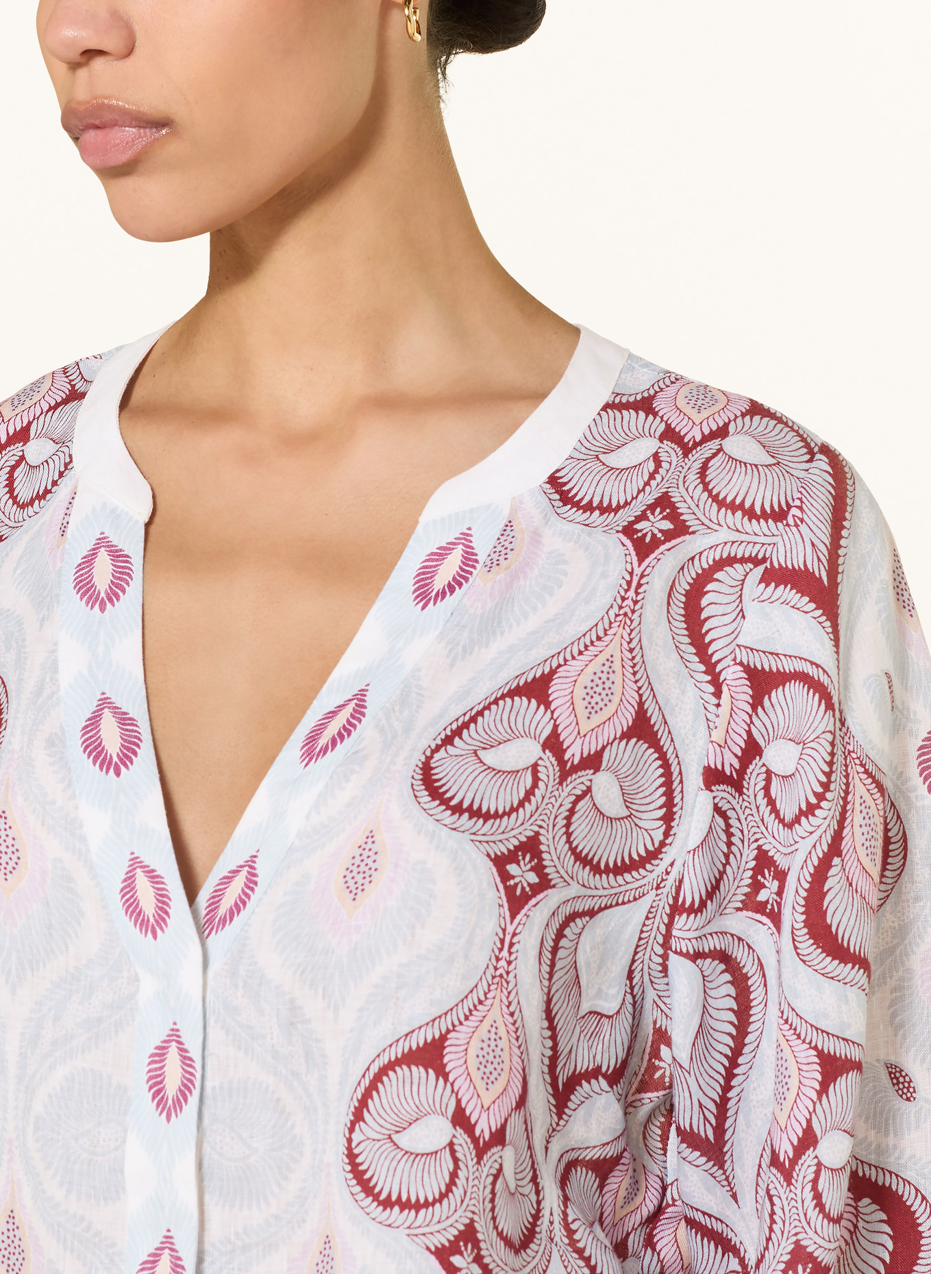 IVI collection Blusenshirt aus Leinen: CREME / DUNKELROT / HELLBLAU