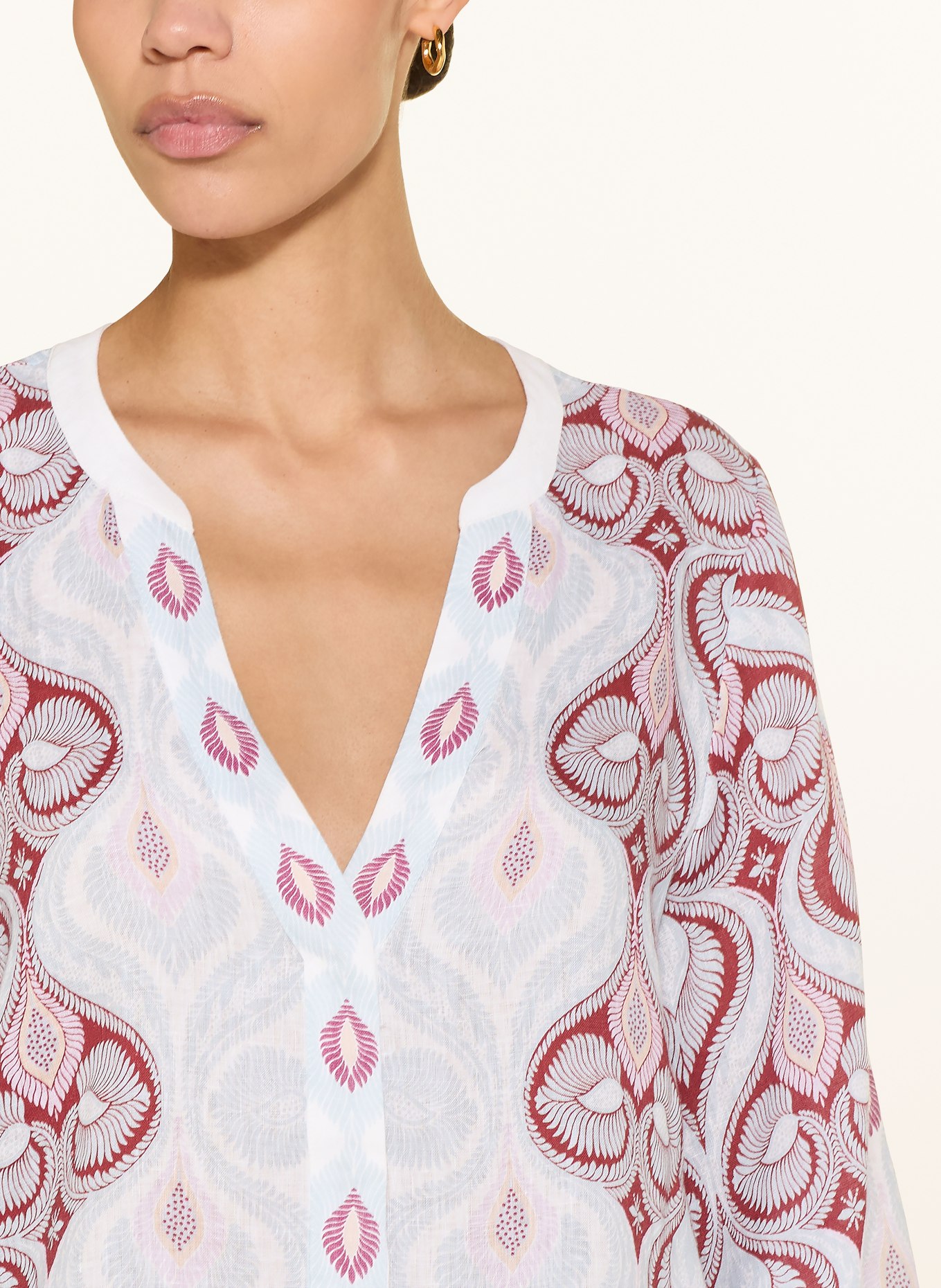 IVI collection Blusenshirt aus Leinen: CREME / DUNKELROT / HELLBLAU