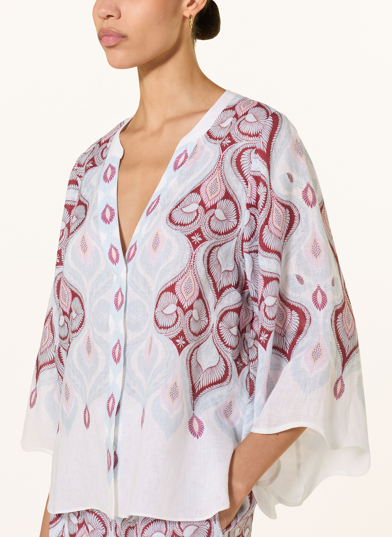 IVI collection Blusenshirt aus Leinen: CREME / DUNKELROT / HELLBLAU