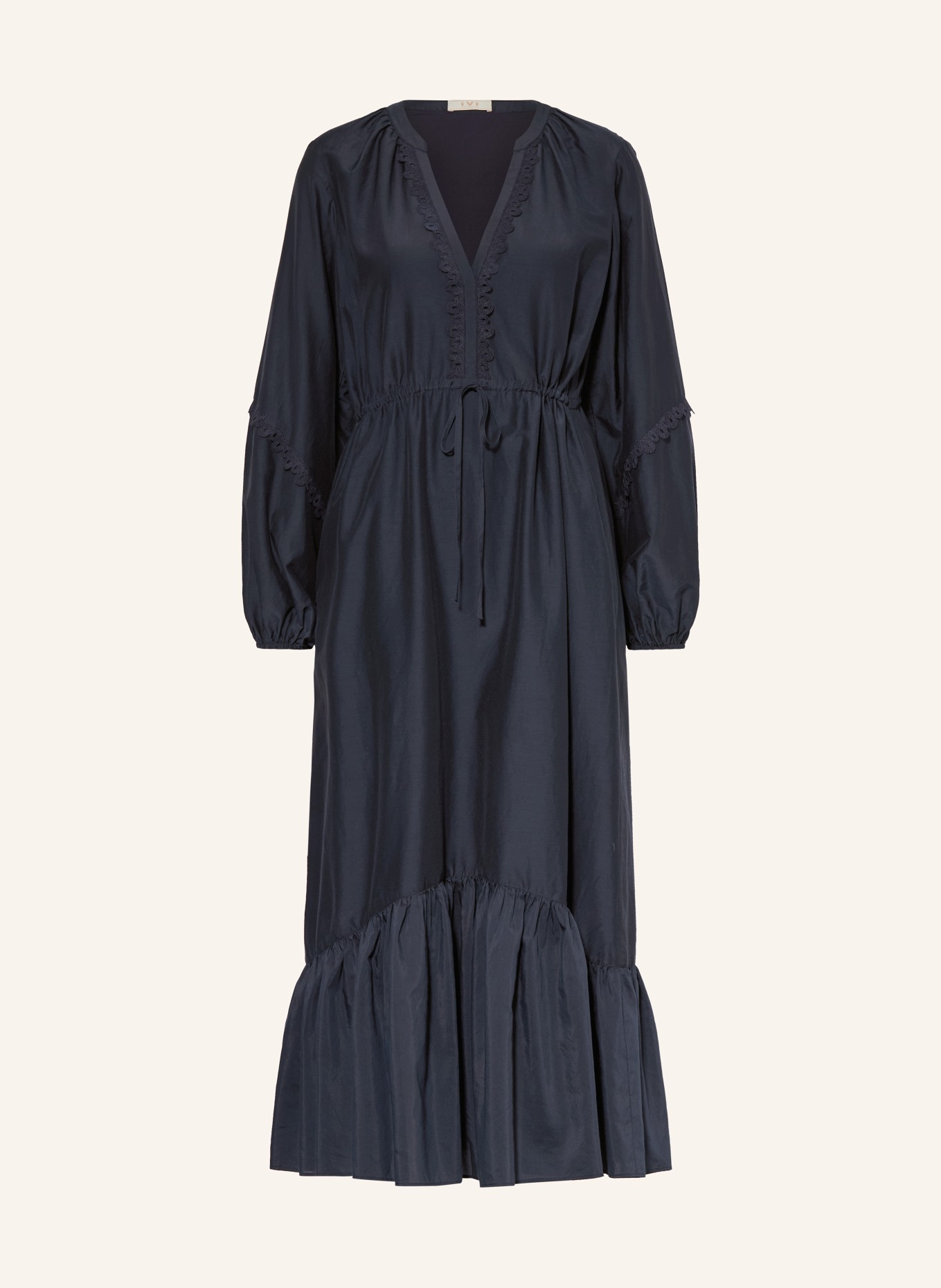 IVI collection Kleid mit Seide und Lochspitze: DUNKELBLAU