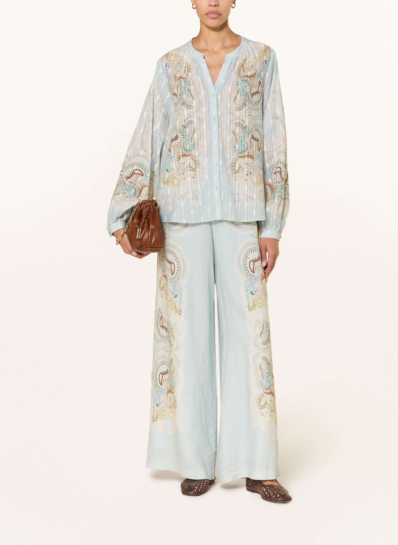 IVI collection Linen wide-leg pants: MINT / BROWN / YELLOW