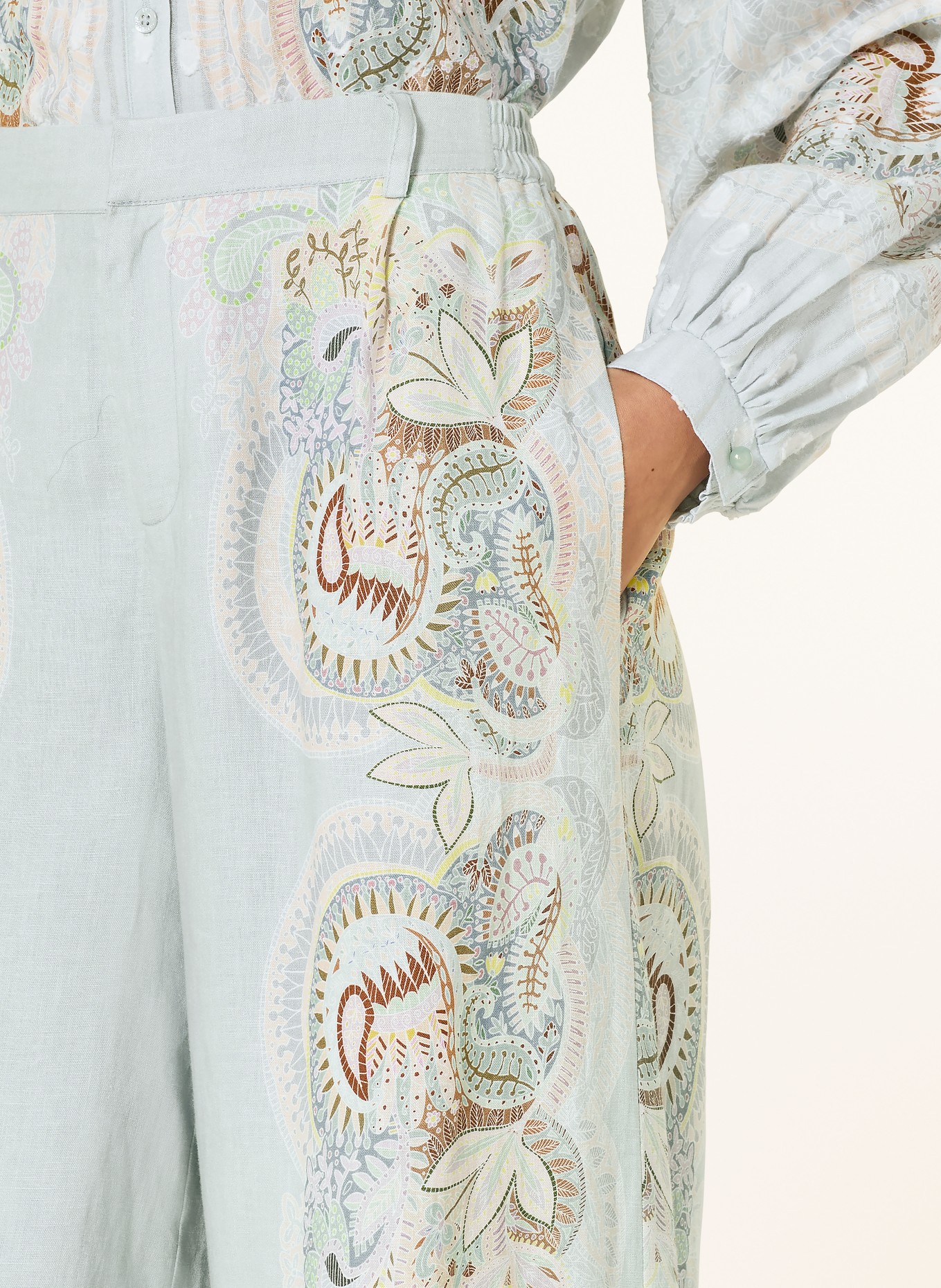 IVI collection Linen wide-leg pants: MINT / BROWN / YELLOW