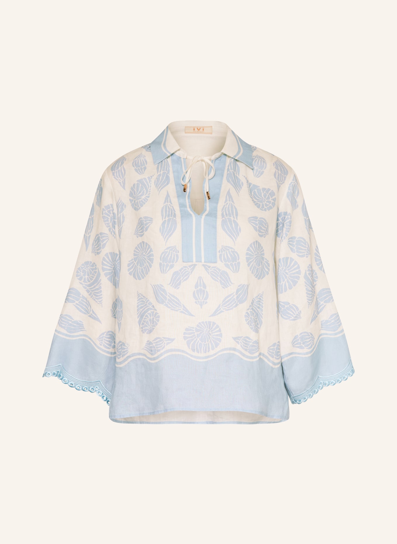 IVI collection Blusenshirt mit Lochspitze: CREME / HELLBLAU