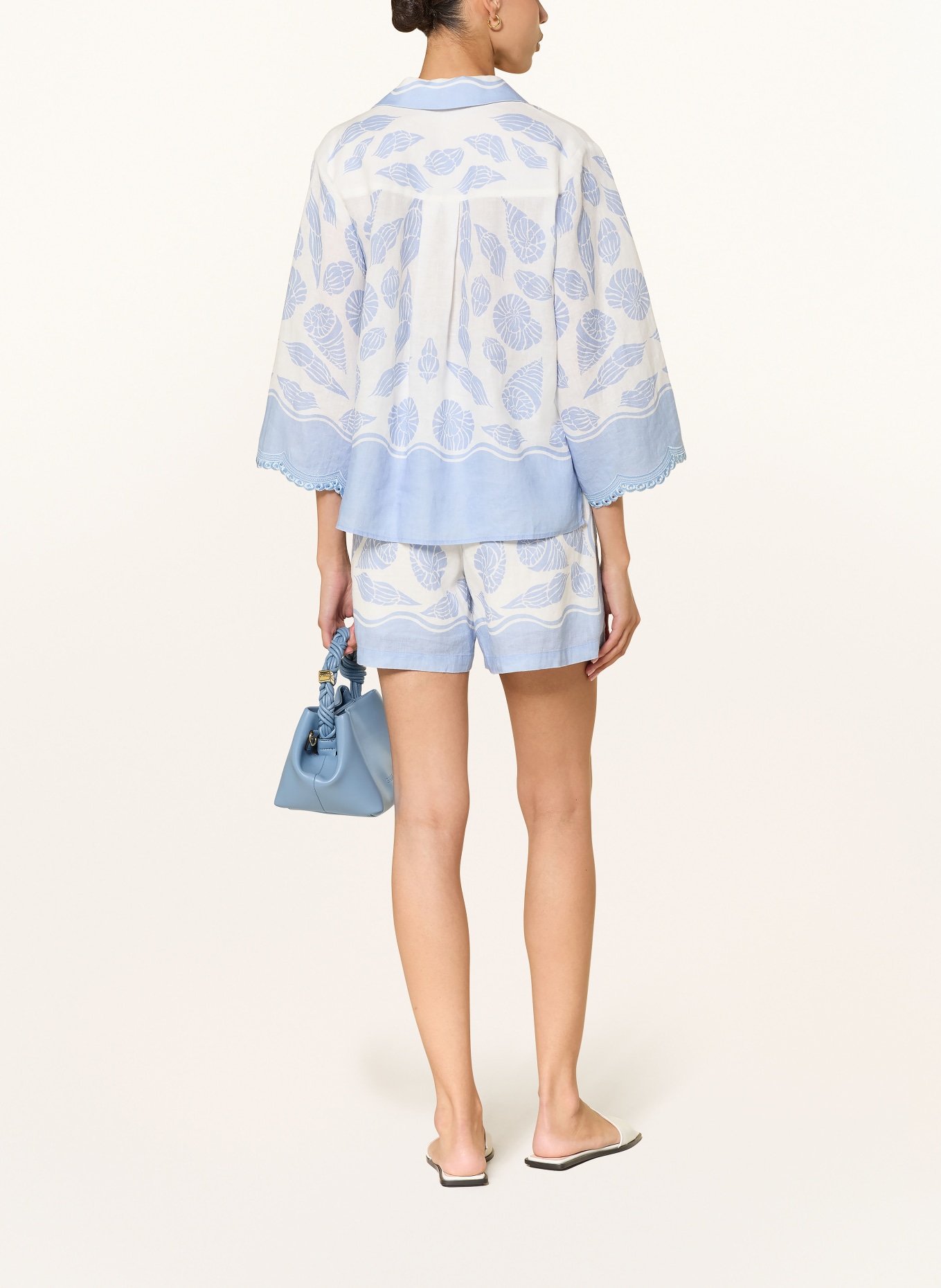 IVI collection Blusenshirt mit Lochspitze: CREME / HELLBLAU