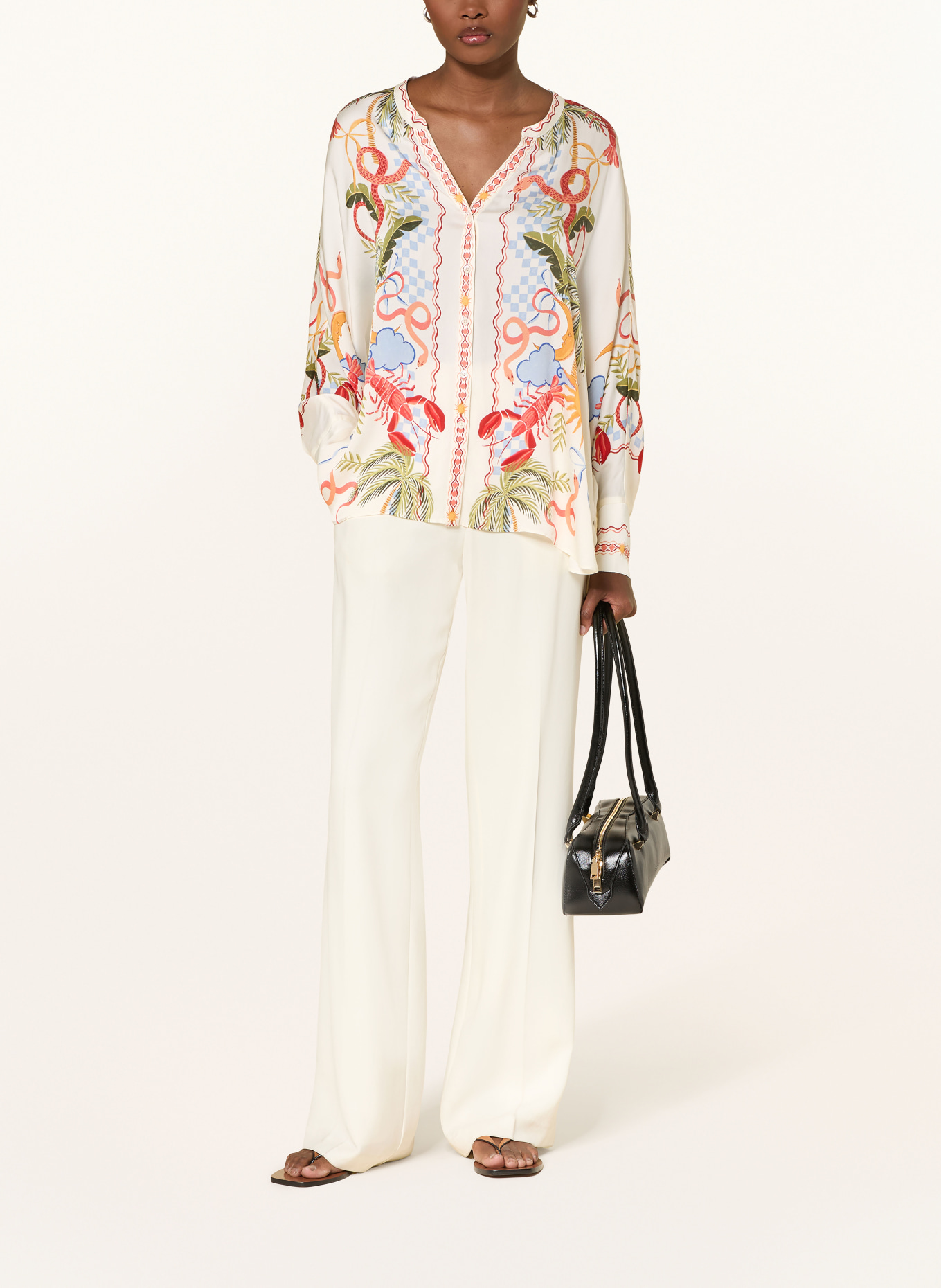 IVI collection Chemisier en soie: CRÈME / ROUGE / BLEU CLAIR