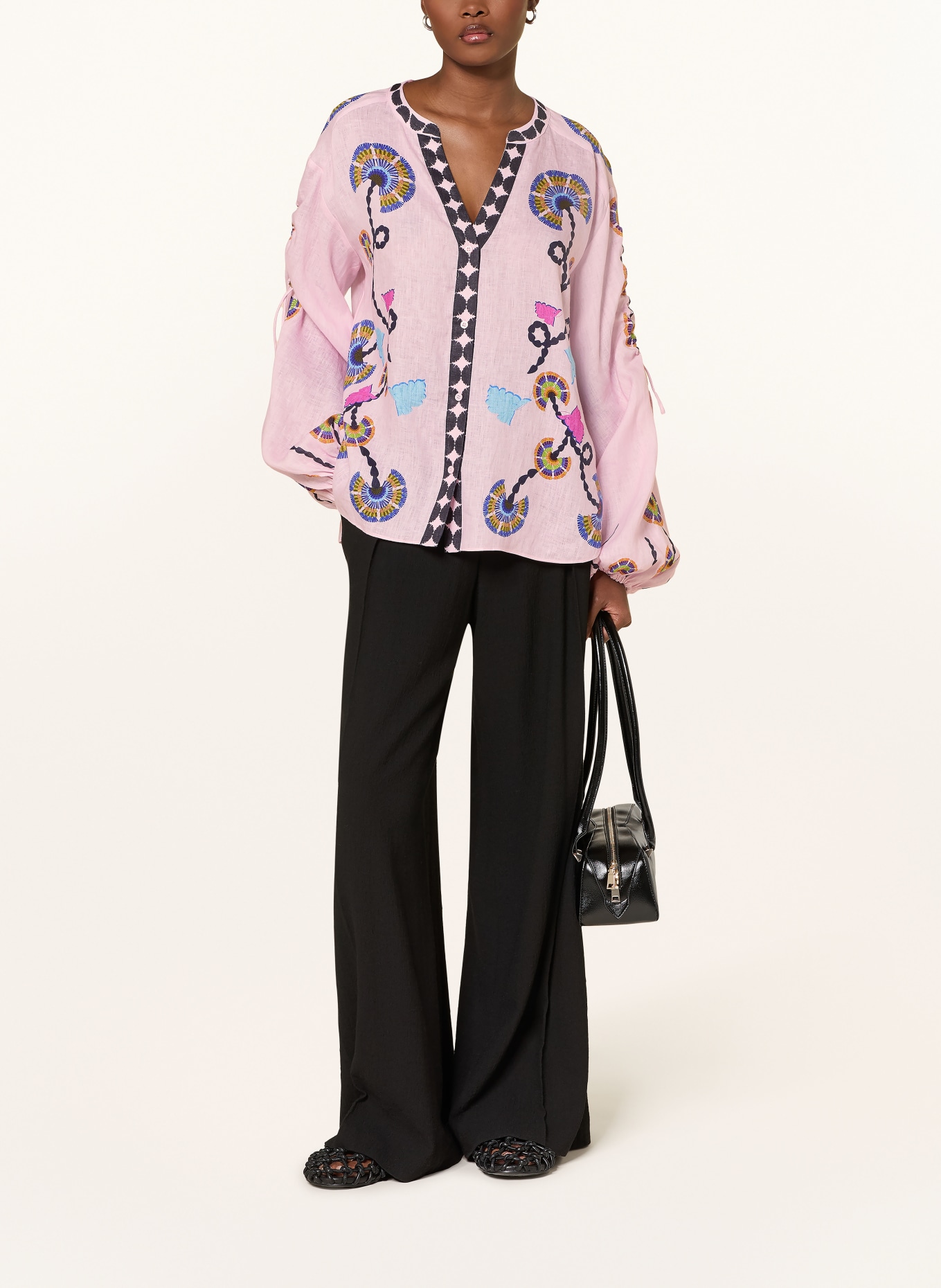 IVI collection Blusenshirt aus Leinen: ROSA / ORANGE / GRÜN