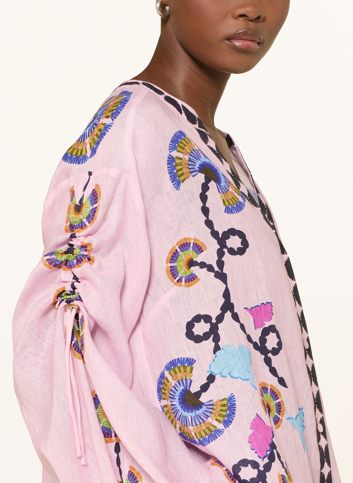 IVI collection Blusenshirt aus Leinen: ROSA / ORANGE / GRÜN