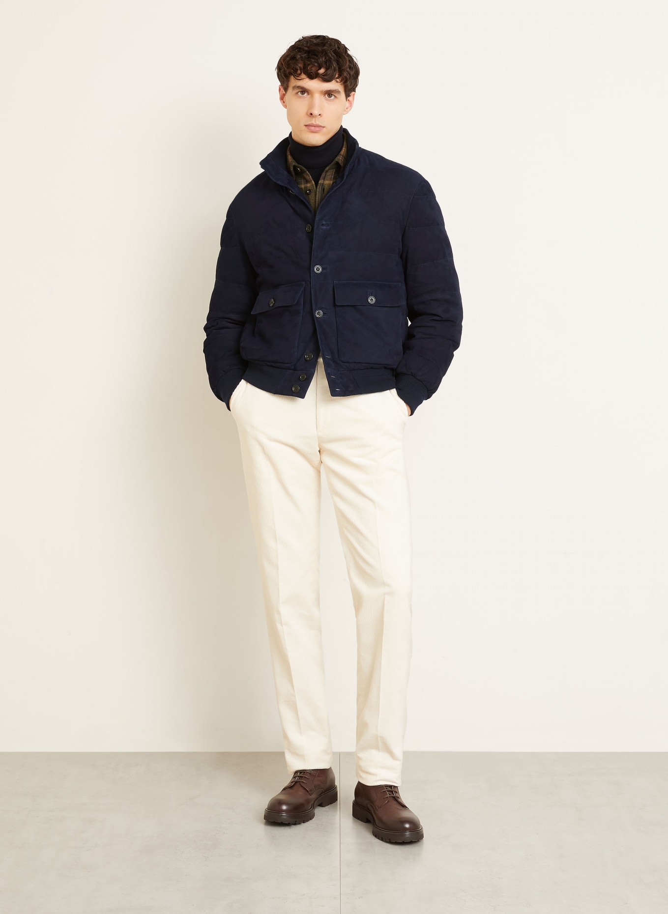 RALPH LAUREN PURPLE LABEL Kurtka puchowa ze skóry: GRANATOWY