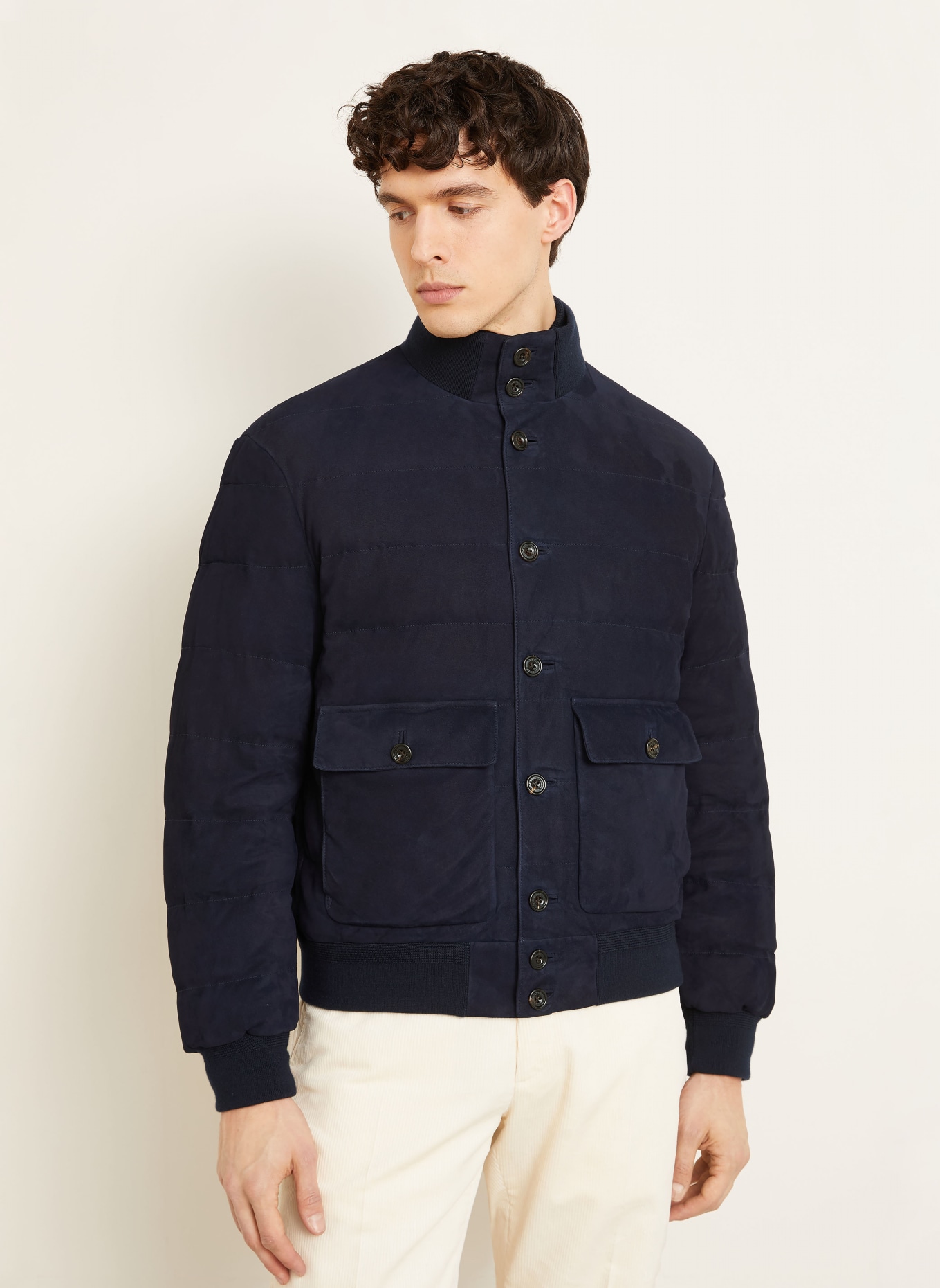 RALPH LAUREN PURPLE LABEL Kurtka puchowa ze skóry: GRANATOWY