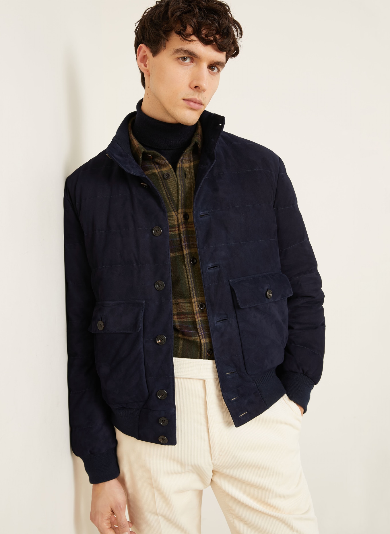 RALPH LAUREN PURPLE LABEL Kurtka puchowa ze skóry: GRANATOWY