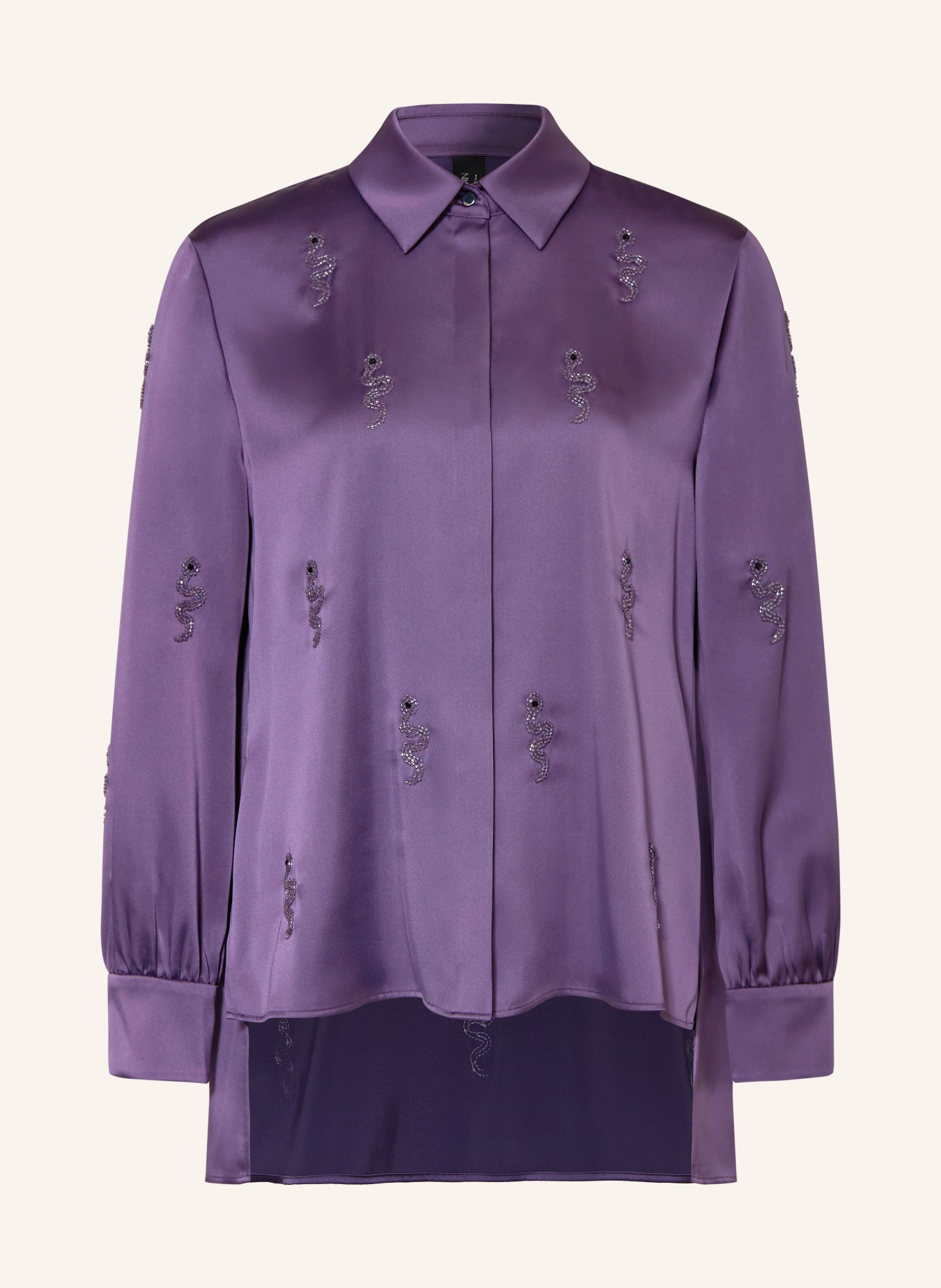 MARC CAIN Hemdbluse aus Satin mit Schmucksteinen: 744 mystical