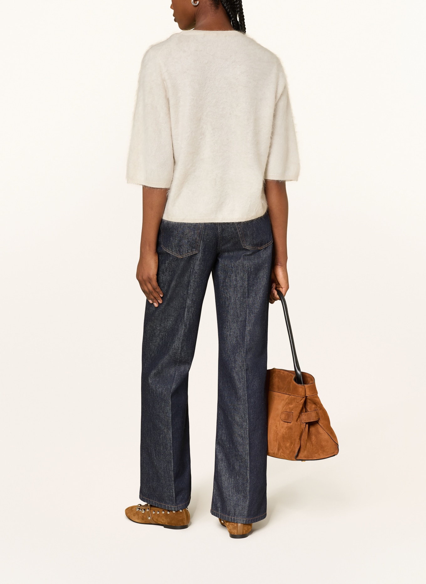 (THE MERCER) N.Y. Cashmere sweater with 3/4 sleeves: ECRU