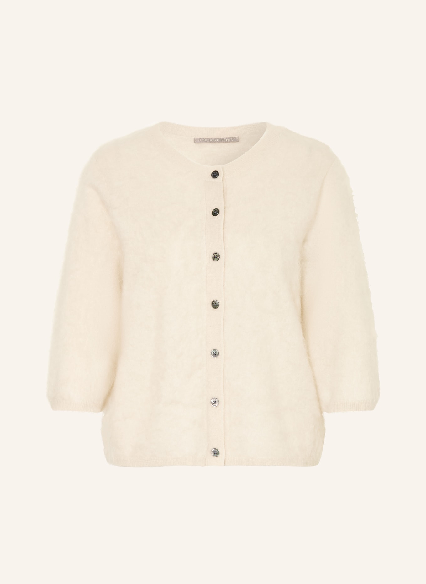(THE MERCER) N.Y. Cashmere cardigan with 3/4 sleeves: BEIGE