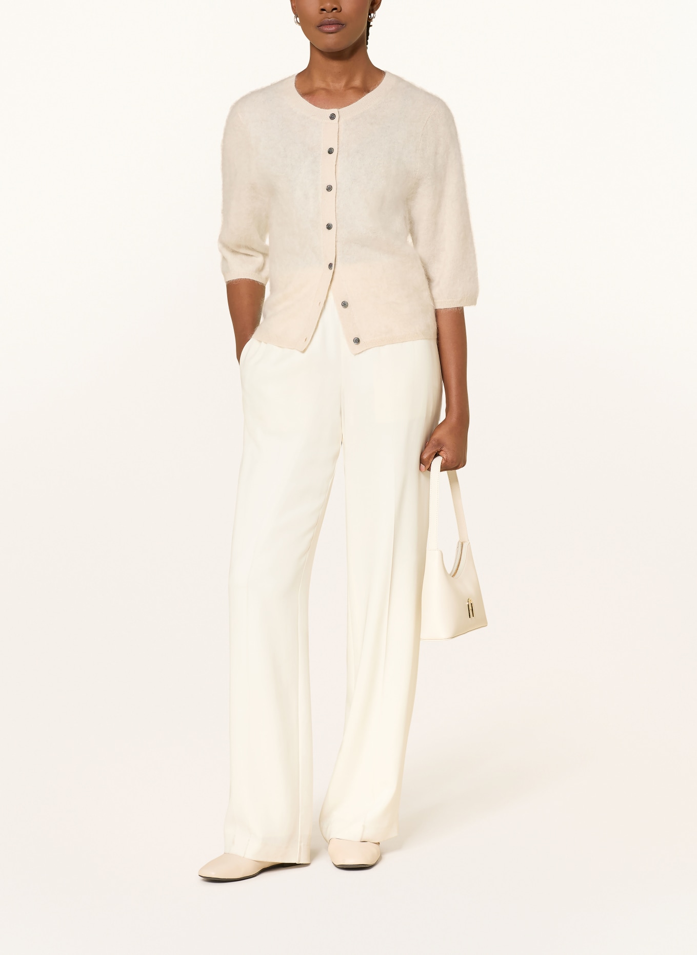 (THE MERCER) N.Y. Cashmere cardigan with 3/4 sleeves: BEIGE