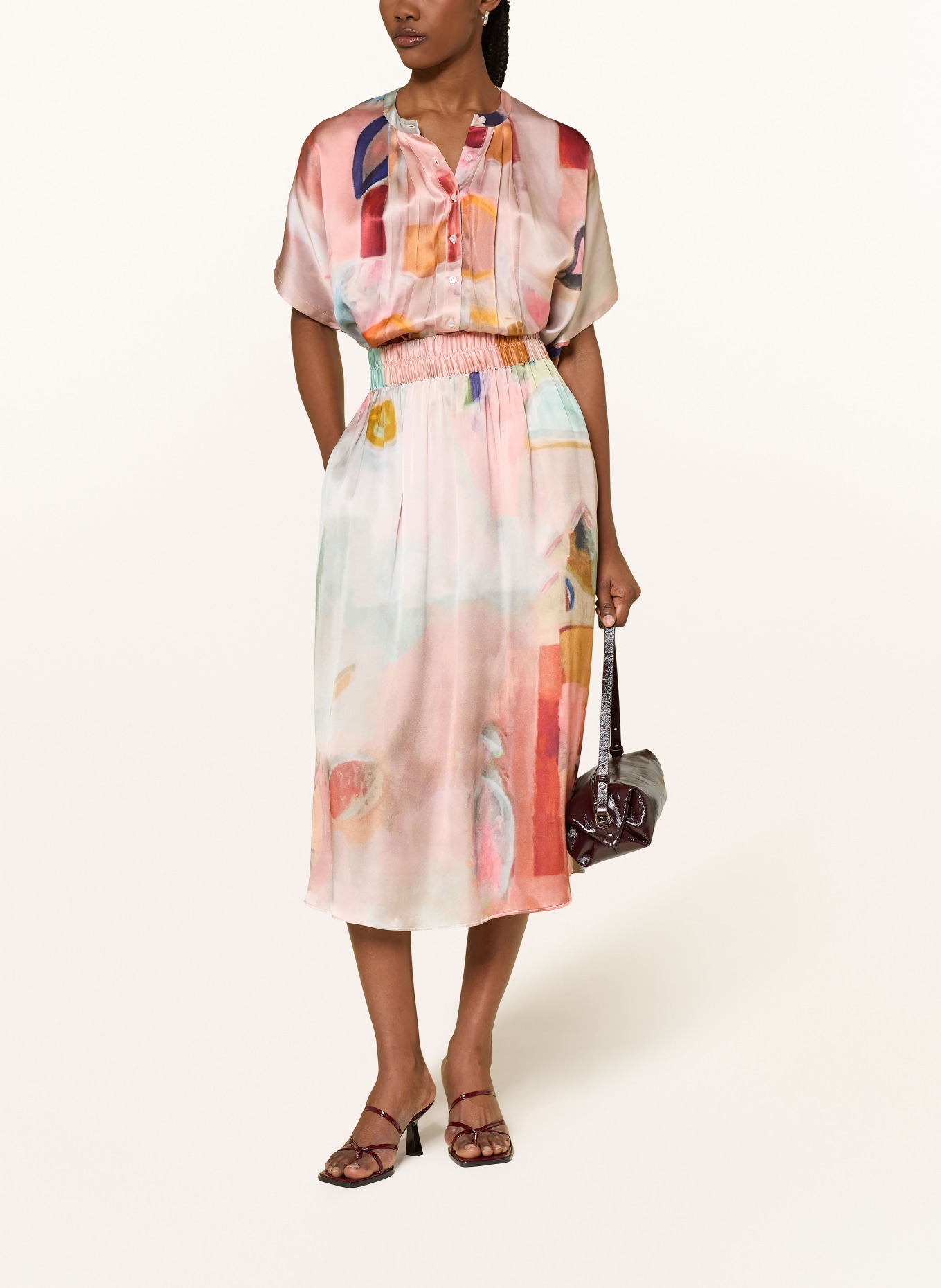 (THE MERCER) N.Y. FRENCH ROSE silk blouse shirt: DARK RED / LIGHT ORANGE / TURQUOISE