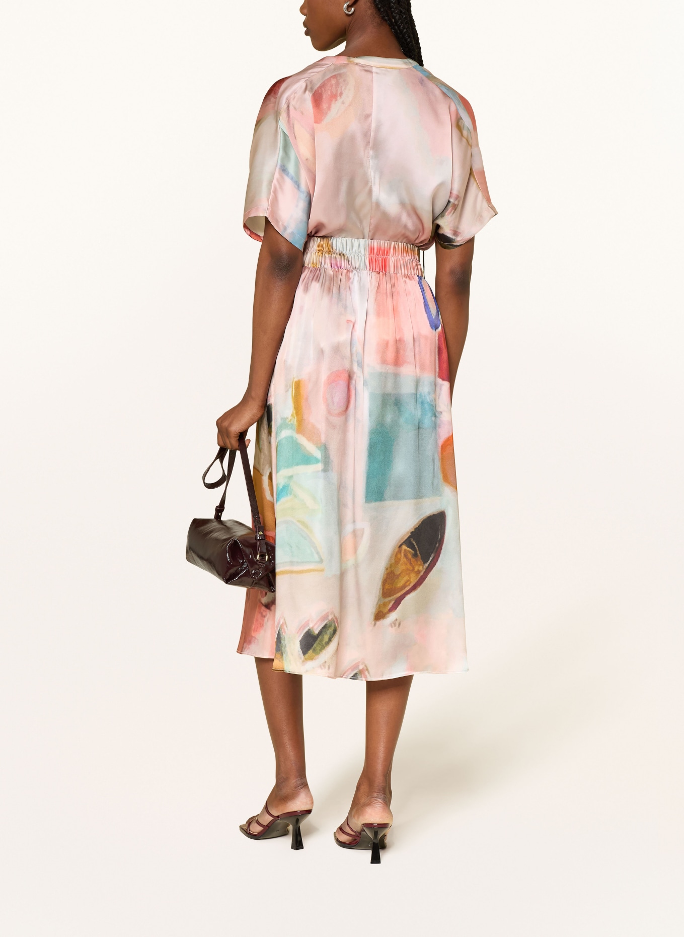 (THE MERCER) N.Y. FRENCH ROSE silk blouse shirt: DARK RED / LIGHT ORANGE / TURQUOISE