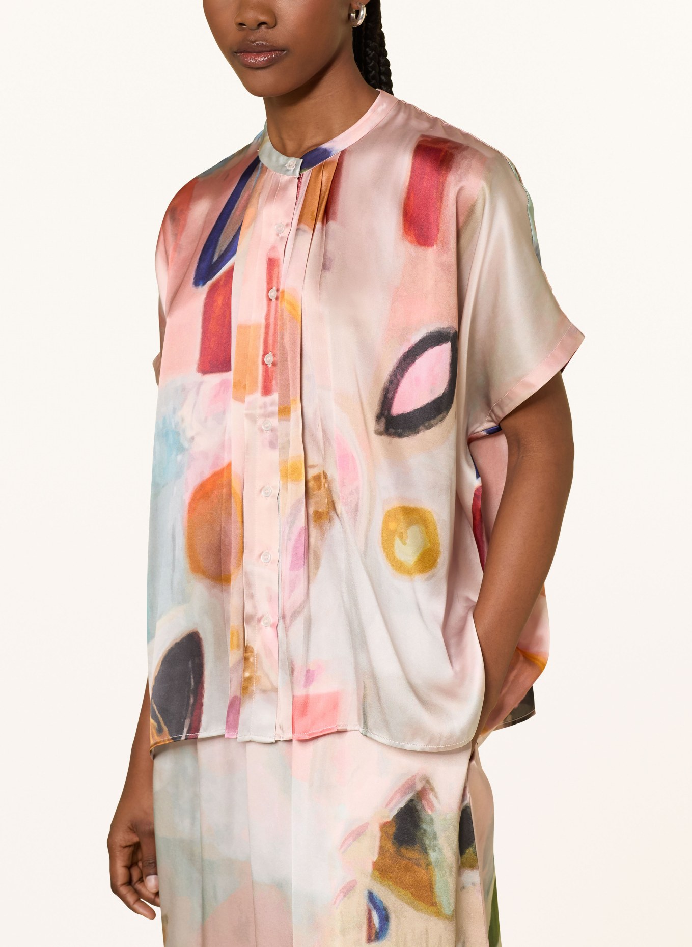 (THE MERCER) N.Y. FRENCH ROSE silk blouse shirt: DARK RED / LIGHT ORANGE / TURQUOISE