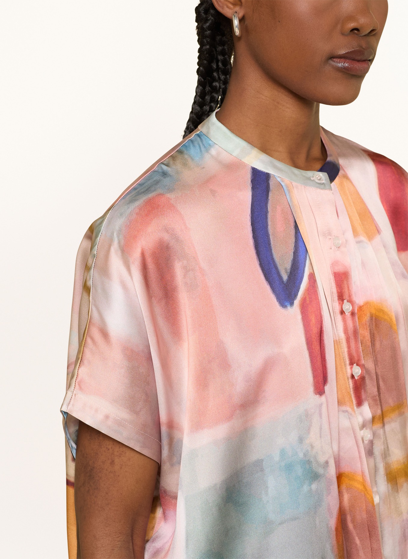 (THE MERCER) N.Y. FRENCH ROSE silk blouse shirt: DARK RED / LIGHT ORANGE / TURQUOISE