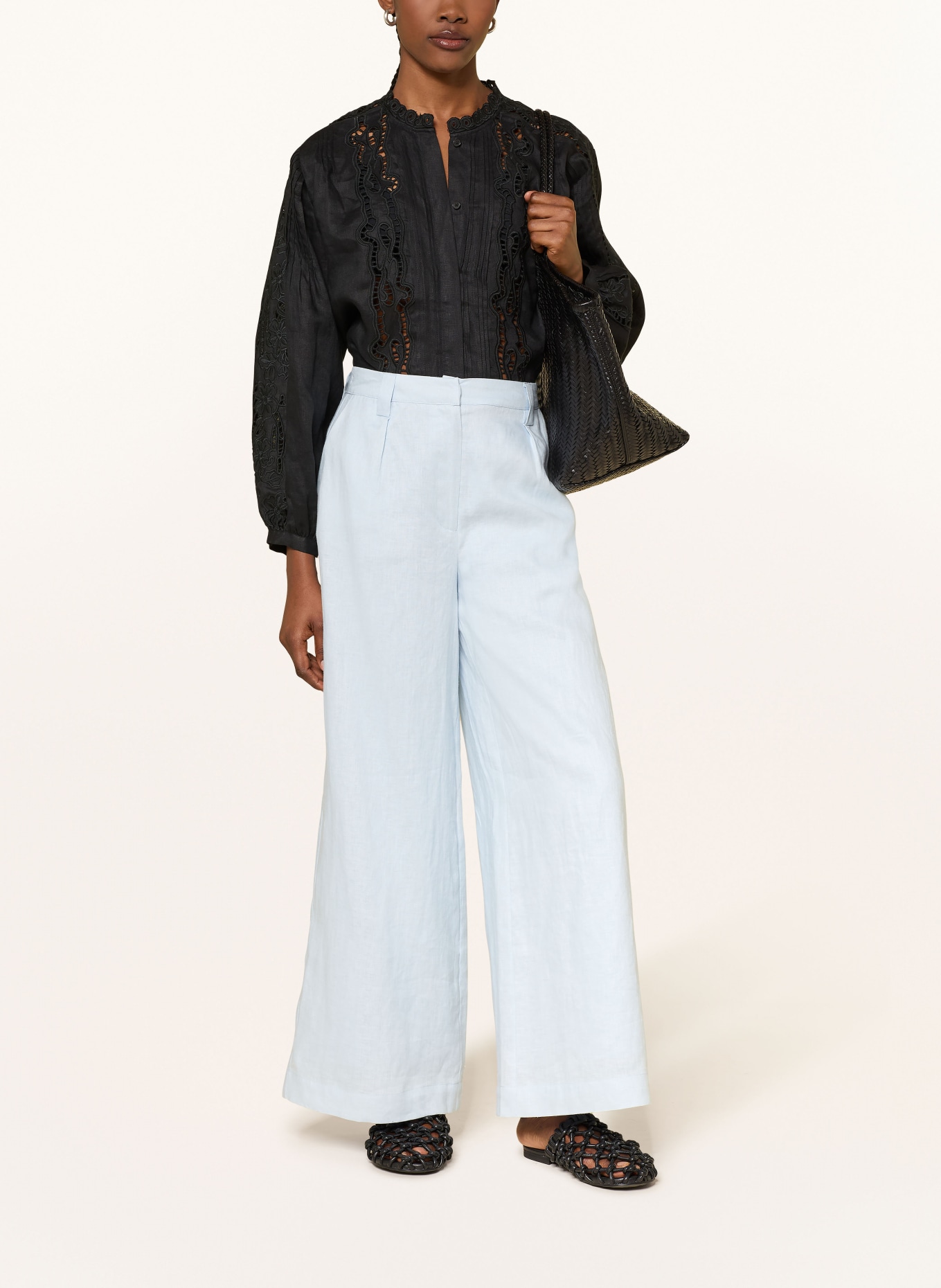 (THE MERCER) N.Y. Linen wide-leg pants: LIGHT BLUE
